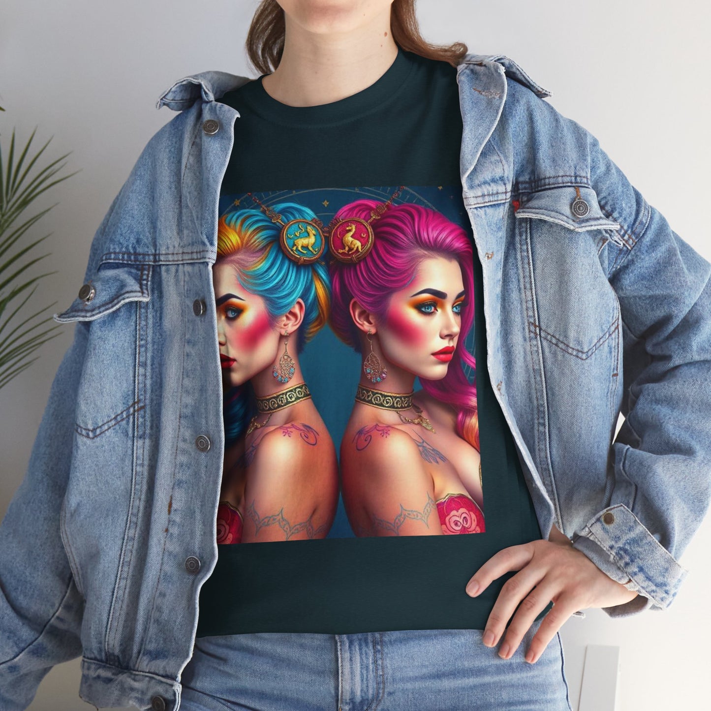 Unisex Heavy Cotton T-Shirt, Gemini, Zodiac v2, Sexy Art