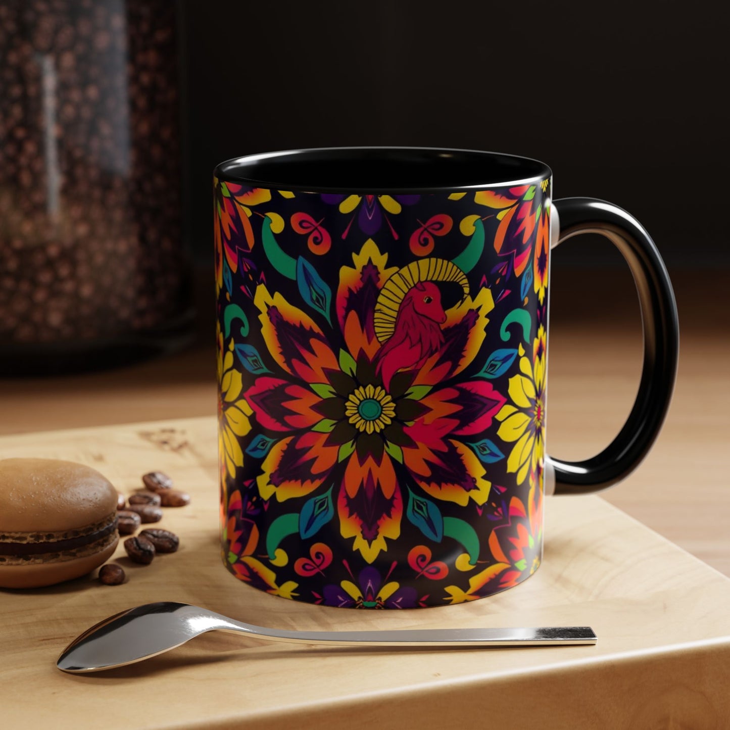 Accent Coffee Mug, Capricorn, Zodiac v4, Flower Pattern, (11, 15oz)