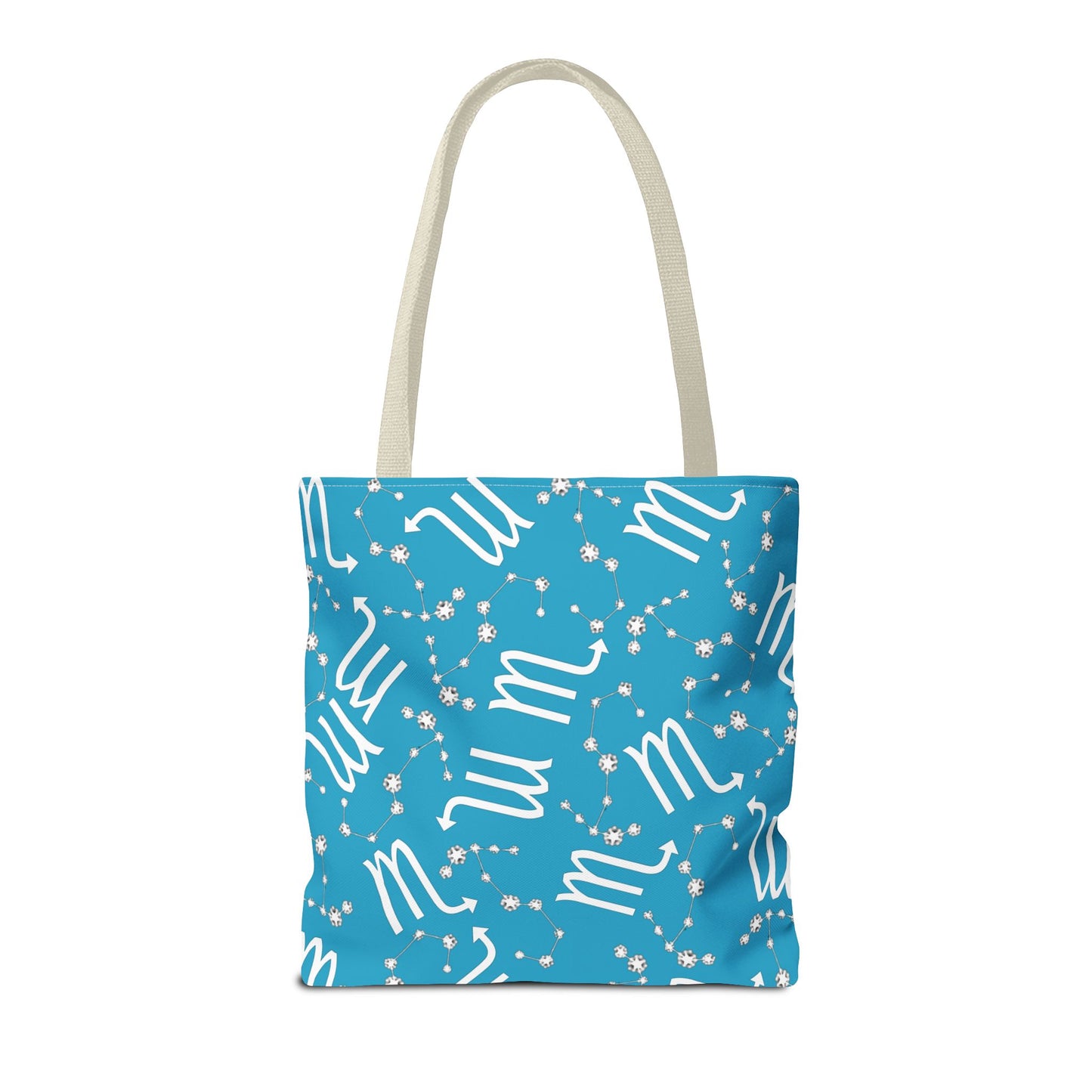 Tote Bag, Scorpio Zodiac Sign, AOP, (Turquoise, White)