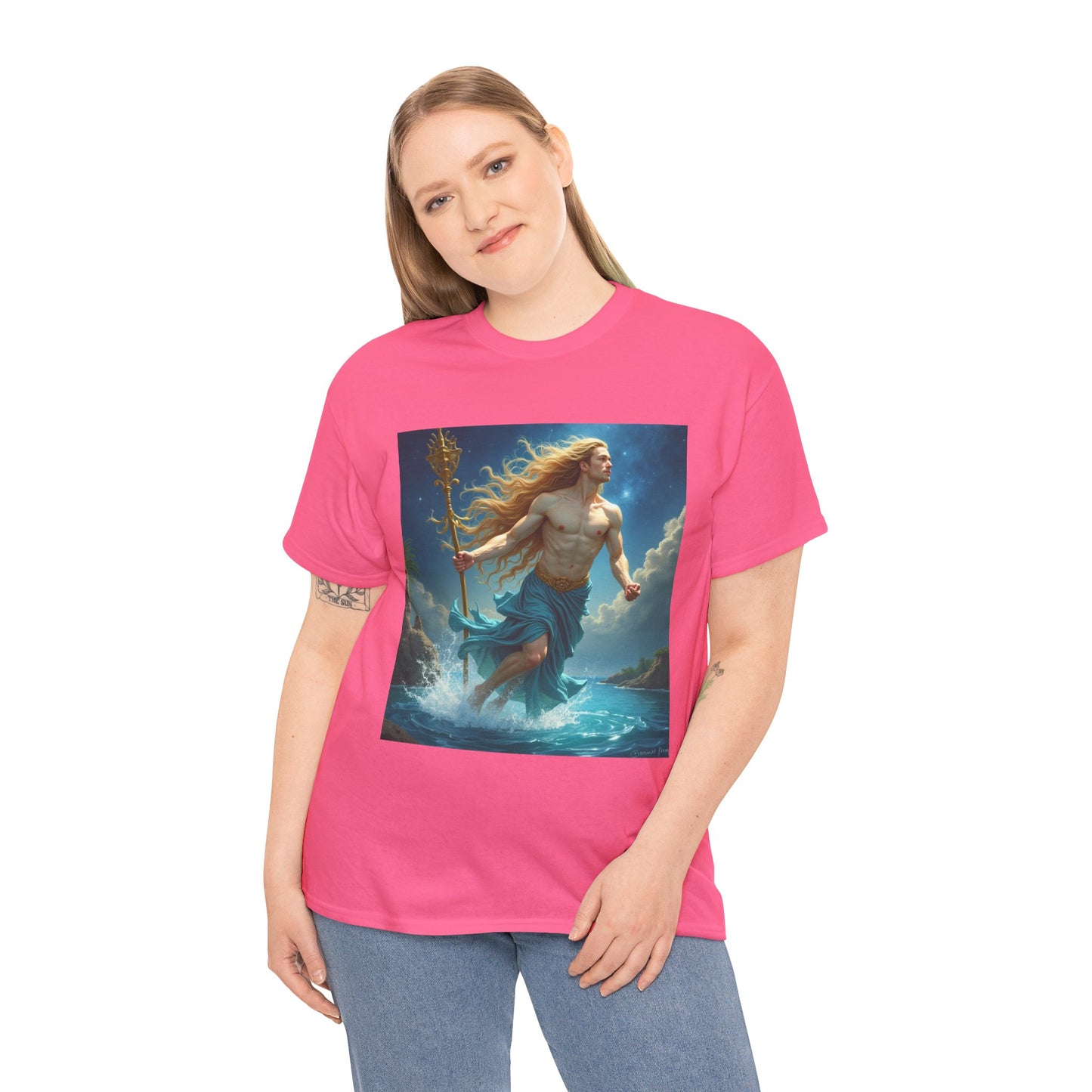 Unisex Heavy Cotton T-Shirt, Aquarius God 4v, Zodiac Design