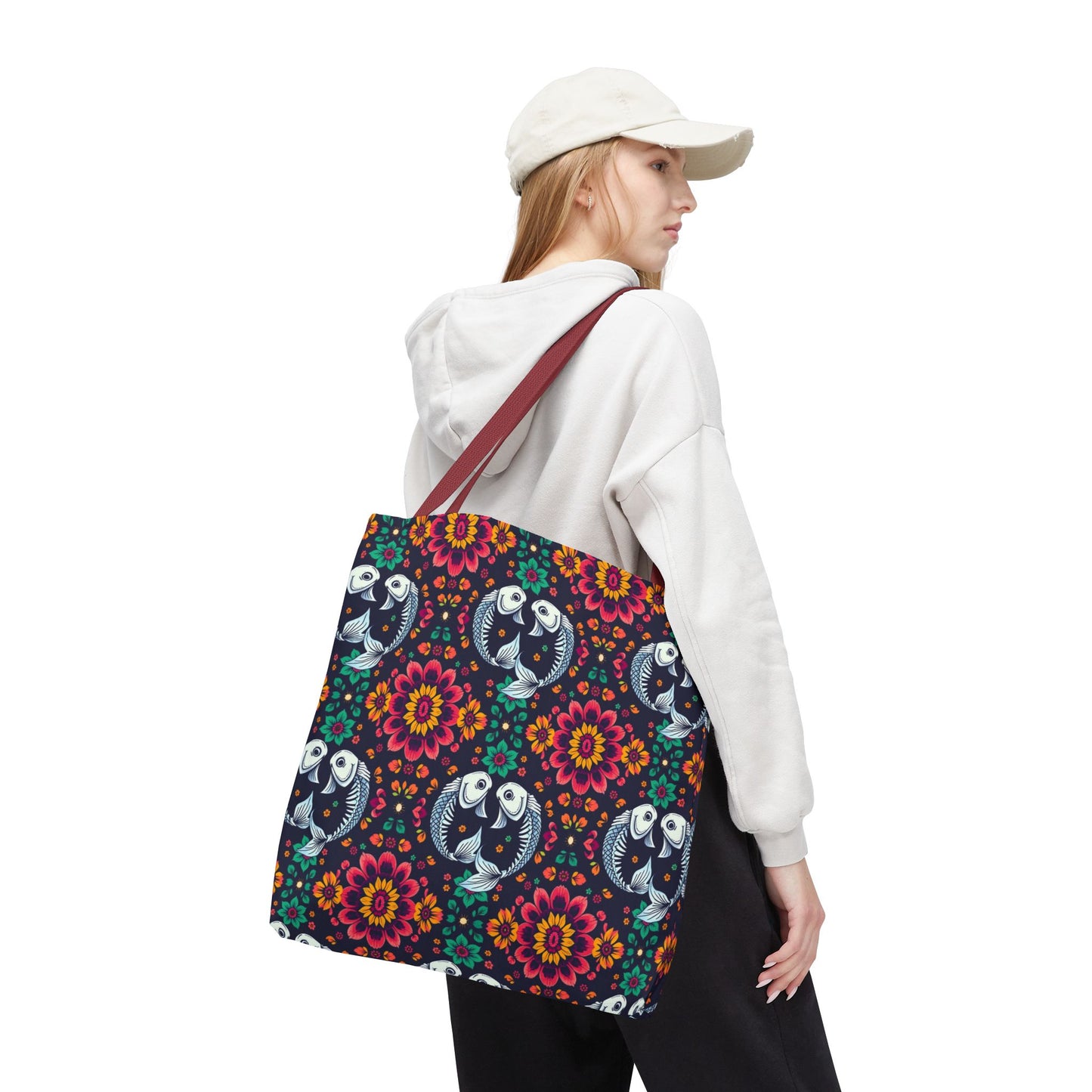 Tote Bag (AOP), Pisces, Zodiac v1, Flower Pattern