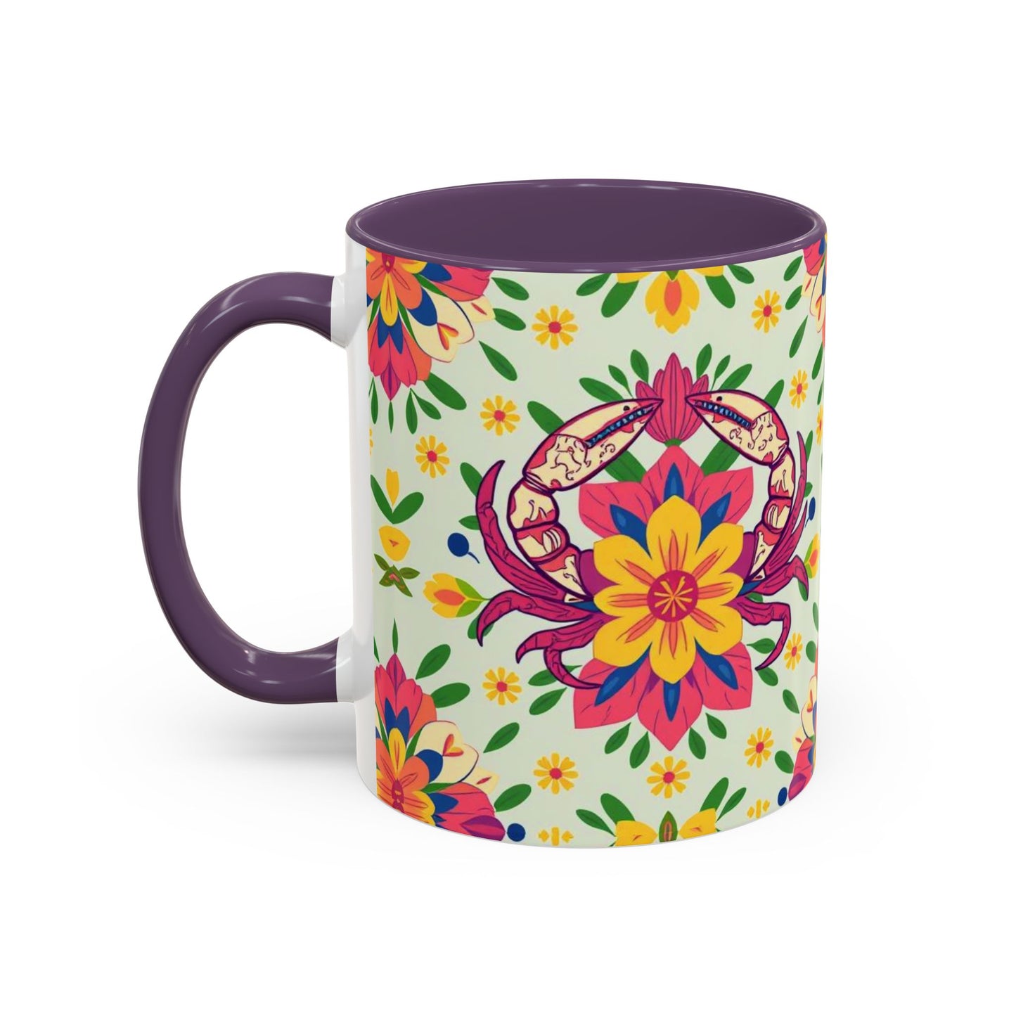 Accent Coffee Mug, Cancer, Zodiac v3, Flower Pattern, (11, 15oz)