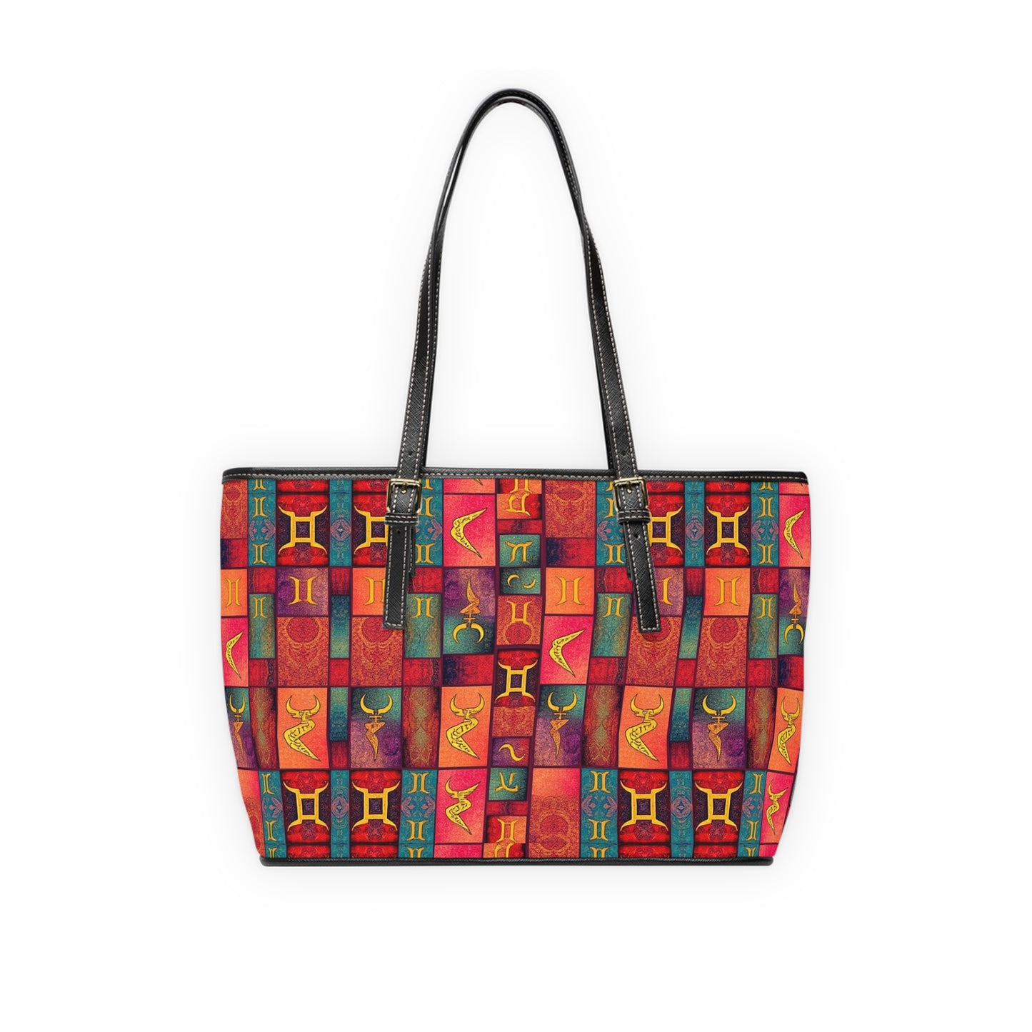 Leather Shoulder Bag, Gemini, Zodiac v4, Shapes Pattern
