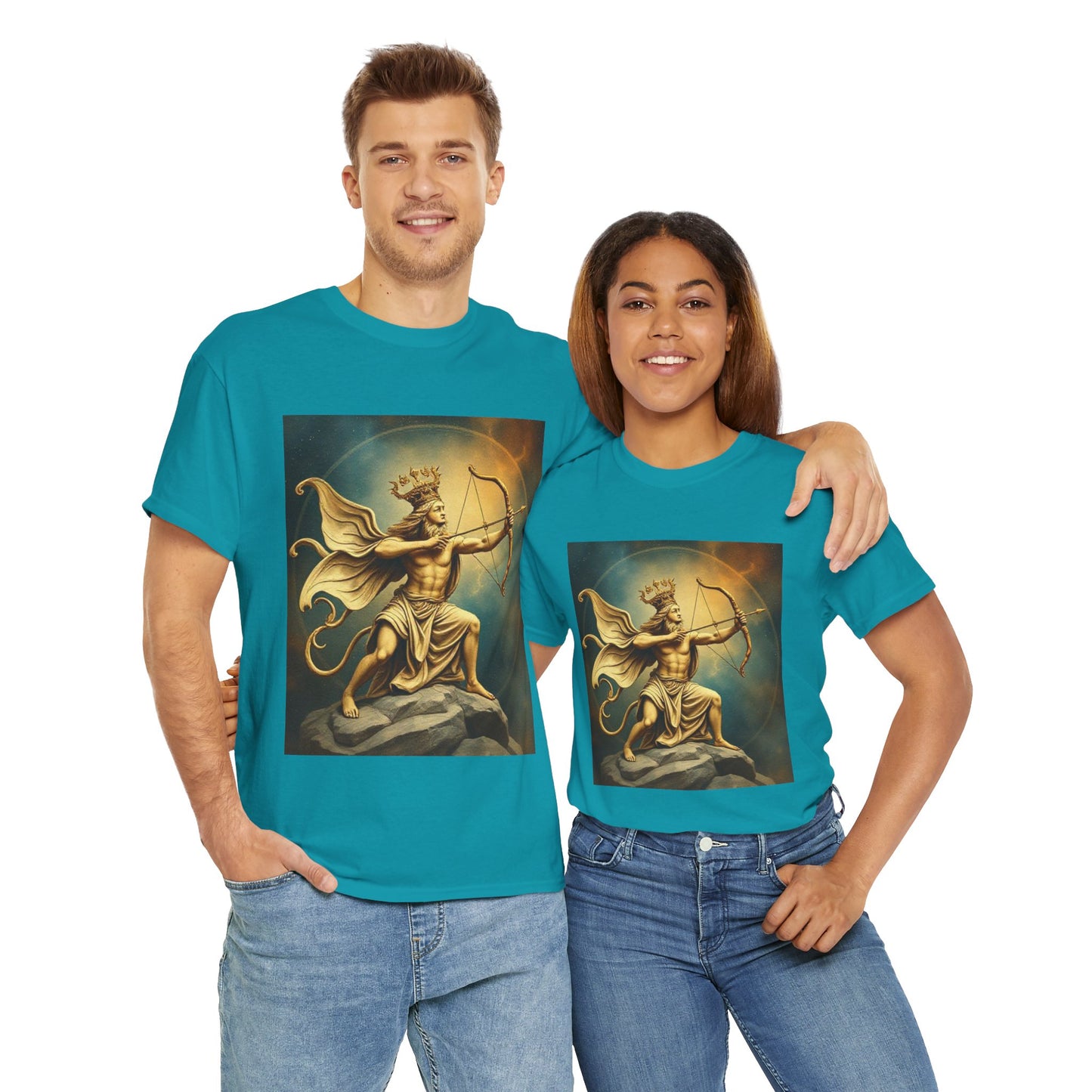 Unisex Heavy Cotton T-Shirt, Sagittarius King, Bow & Arrow, Zodiac Design