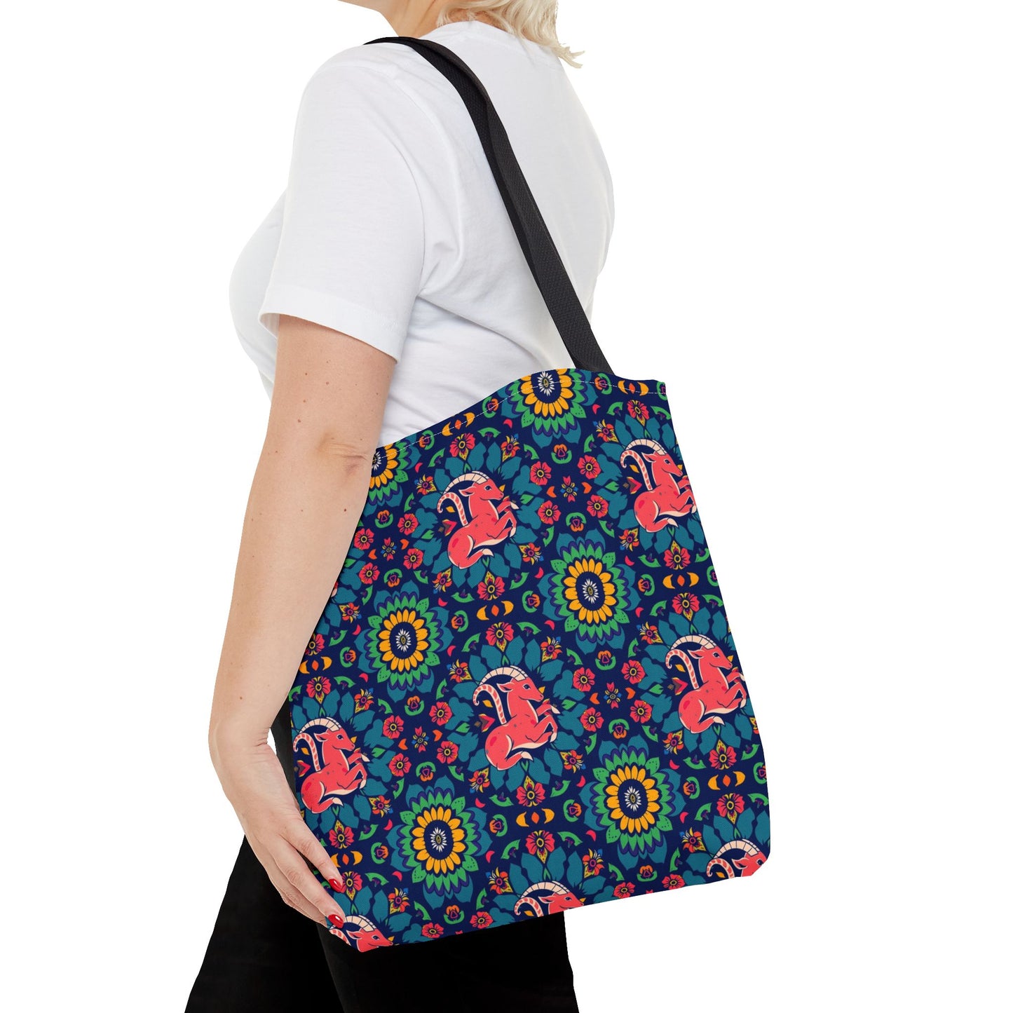 Tote Bag, (AOP), Capricorn, Zodiac v4, Flower Pattern