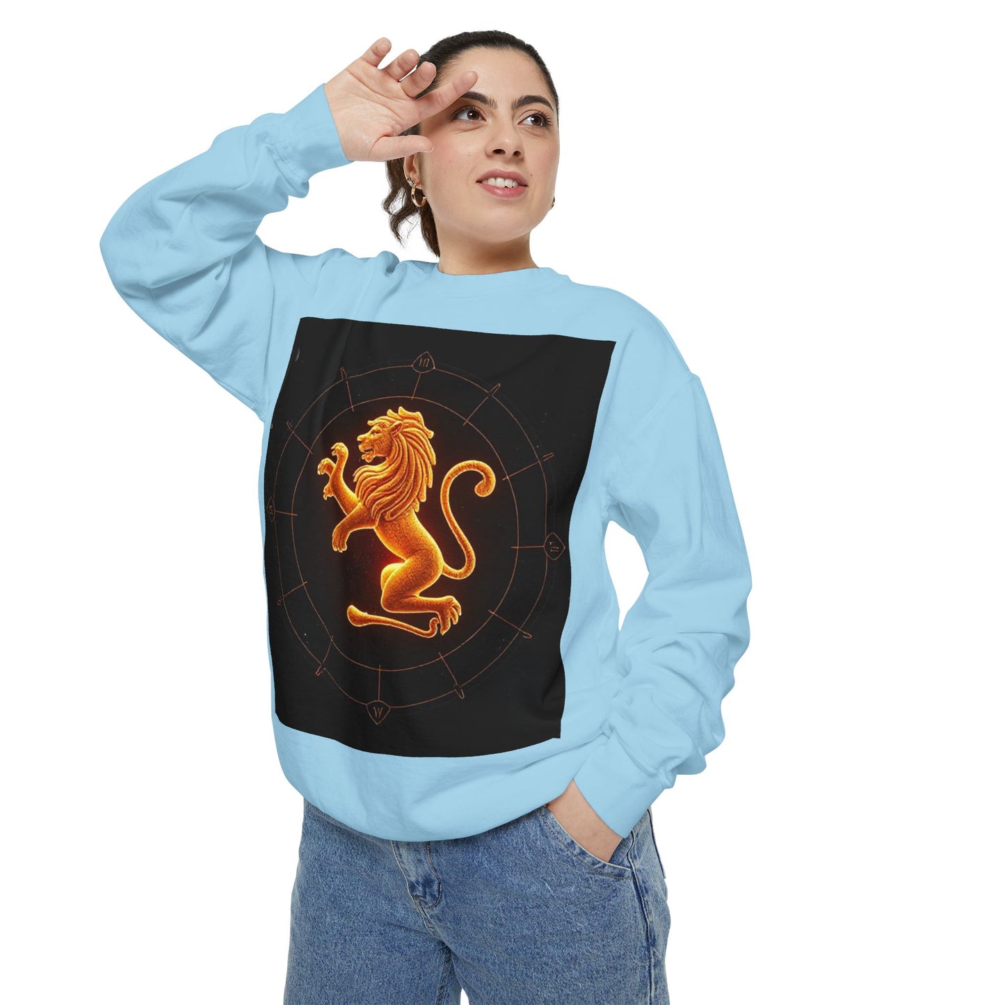 Garment-Dyed Sweatshirt, Unisex, Space Animal Design v1, Leo