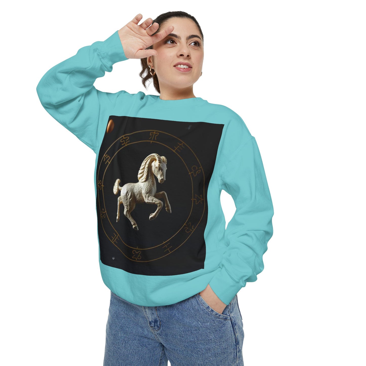 Garment-Dyed Sweatshirt, Unisex, Space Animal Design, Capricorn