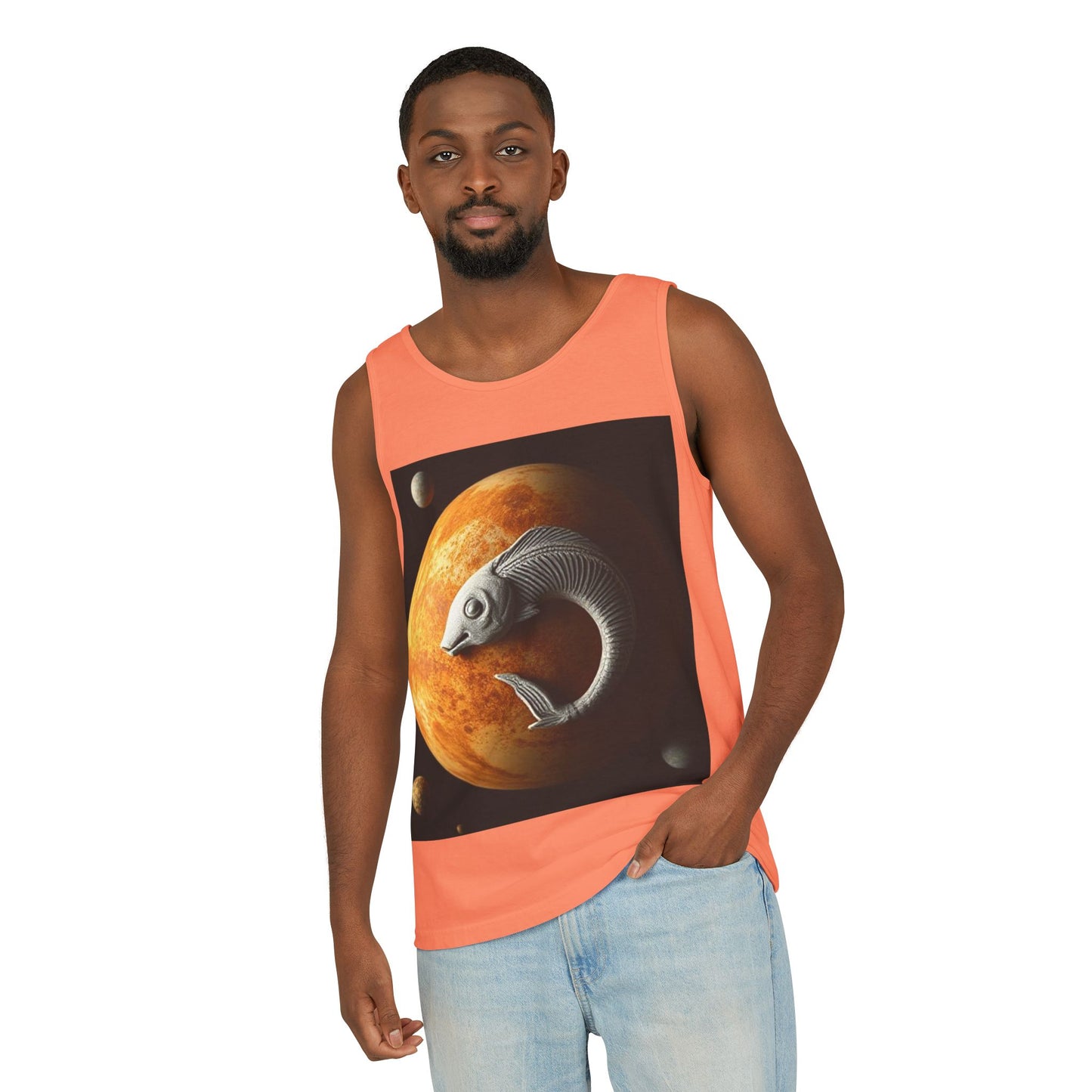 Unisex Garment-Dyed, Tank Top, Pisces Design, Space Animal, 100% US cotton
