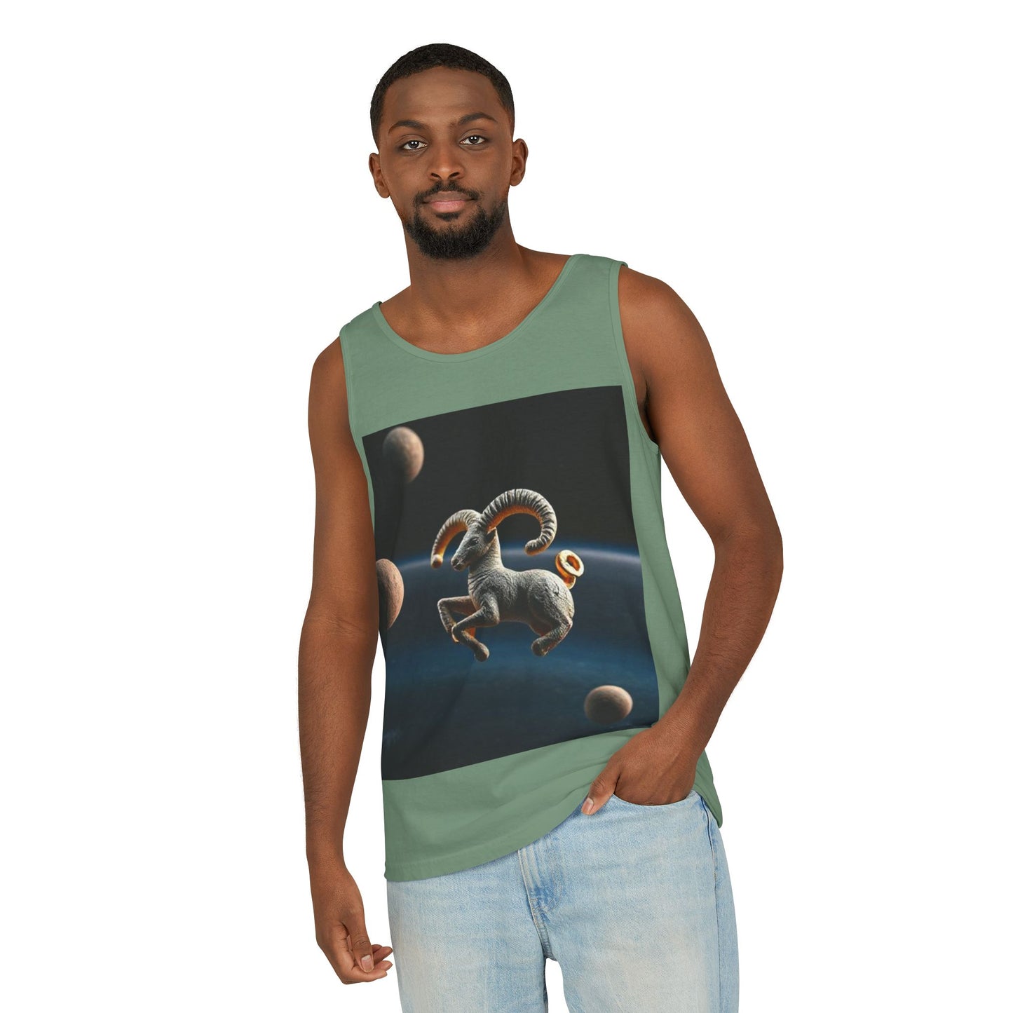 Unisex Garment-Dyed, Tank Top, Aries Design, Planet Animal v1, 100% US cotton