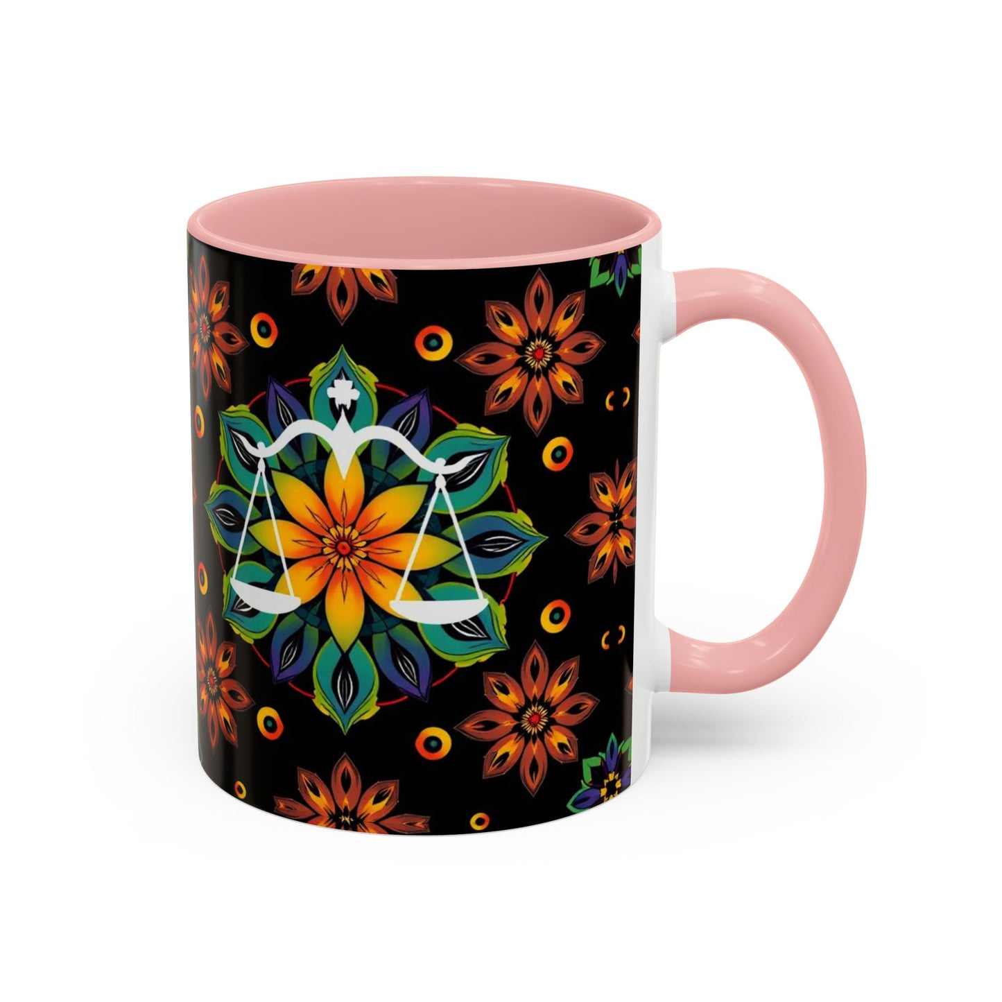 Accent Coffee Mug, Libra, Zodiac v4, Flower Pattern, (11, 15oz)