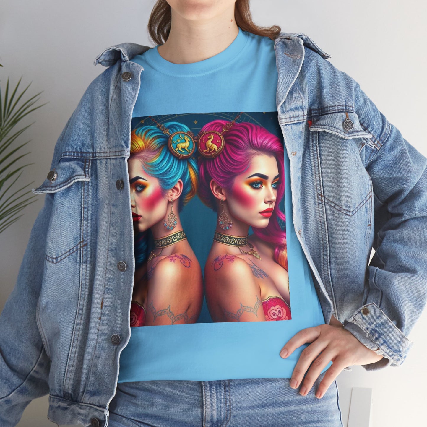 Unisex Heavy Cotton T-Shirt, Gemini, Zodiac v2, Sexy Art