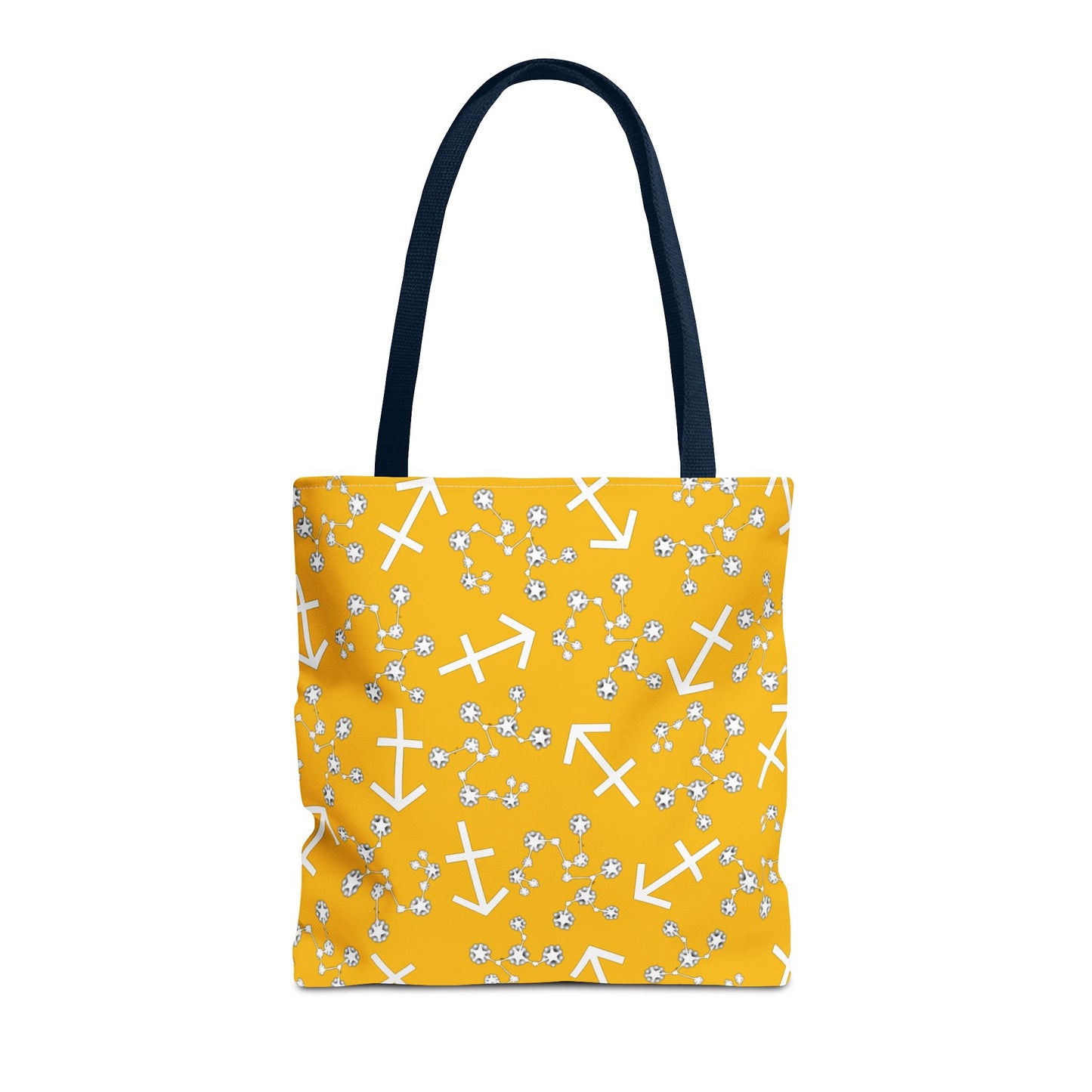 Tote Bag, Sagittarius Zodiac Sign, AOP, (Yellow, White Print)