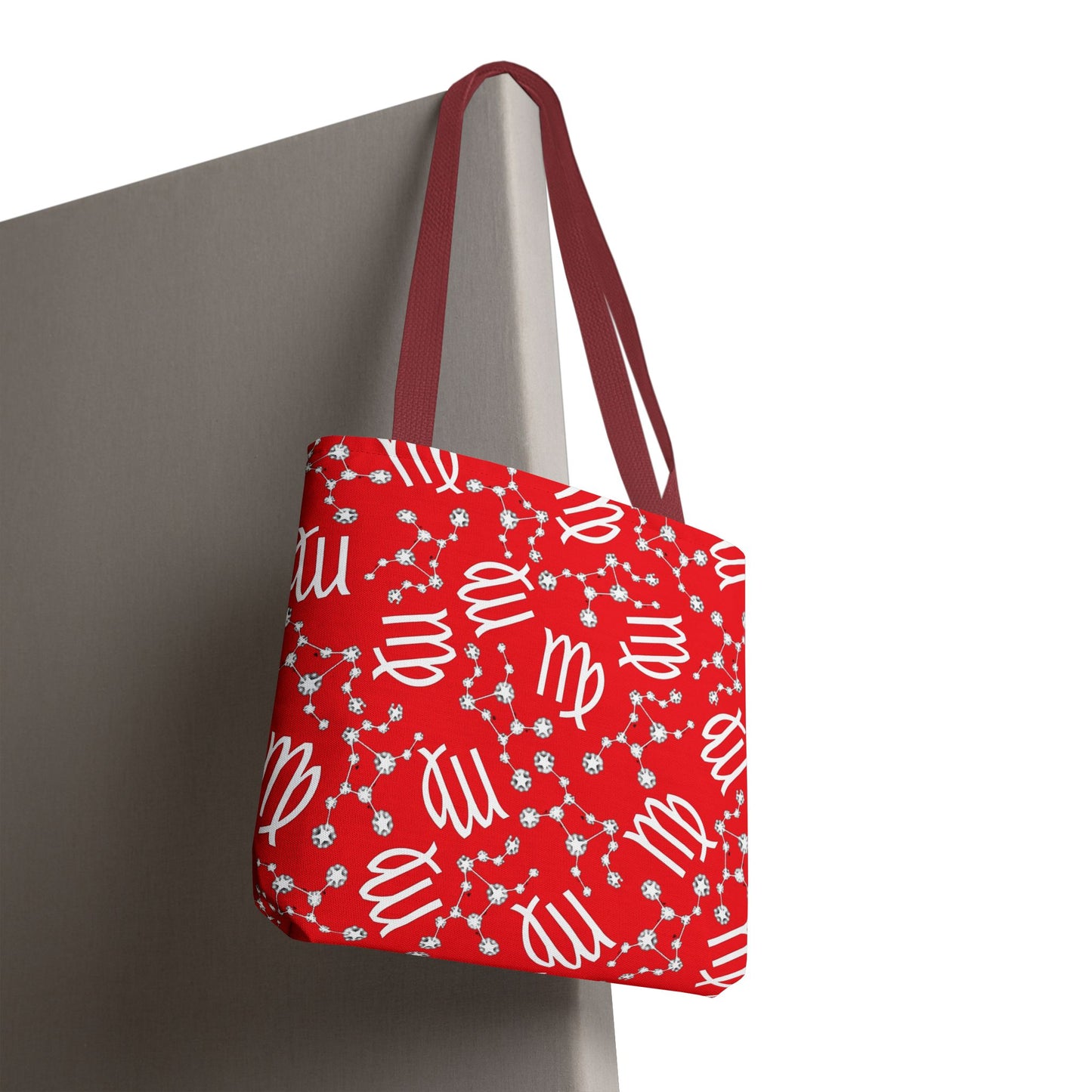 Tote Bag, Virgo Zodiac Sign, AOP, (Red, White)