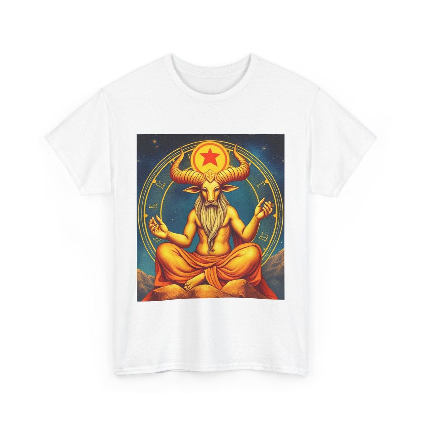 Unisex Heavy Cotton T-Shirt, Meditating Bull, Taurus Zodiac Design