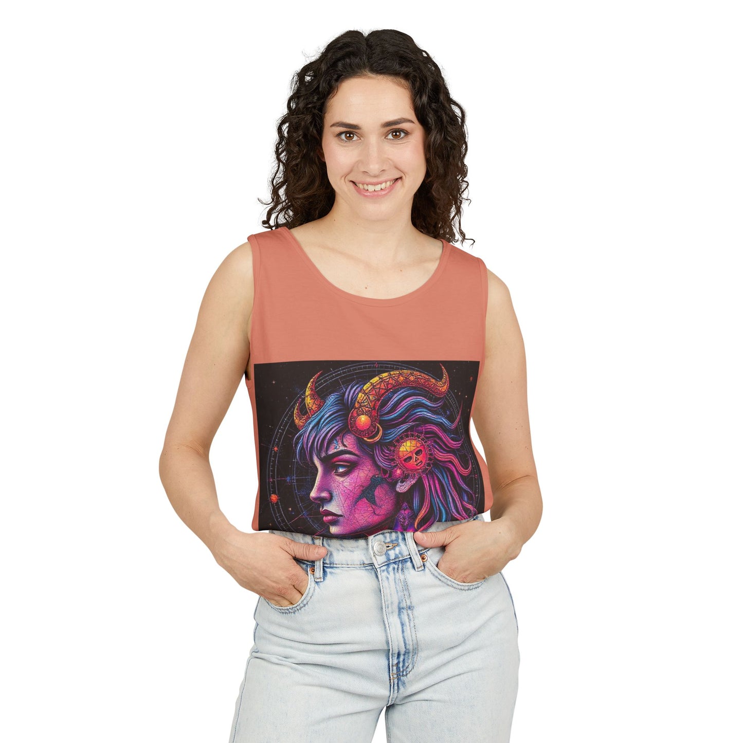 Unisex Garment-Dyed, Tank Top, Virgo Design, Pop Art v1, 100% US cotton