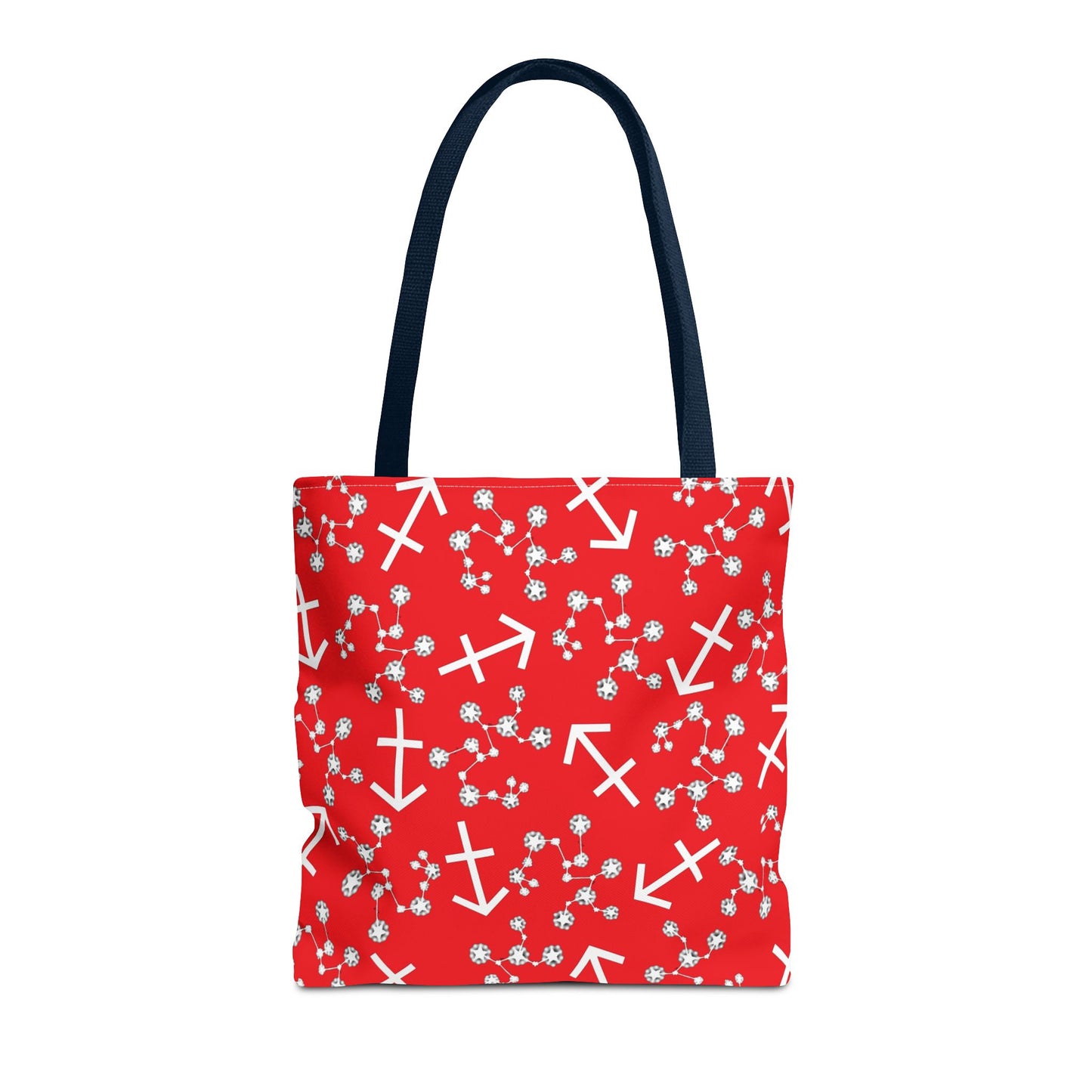 Tote Bag, Sagittarius Zodiac Sign, AOP, (Red, White Print)