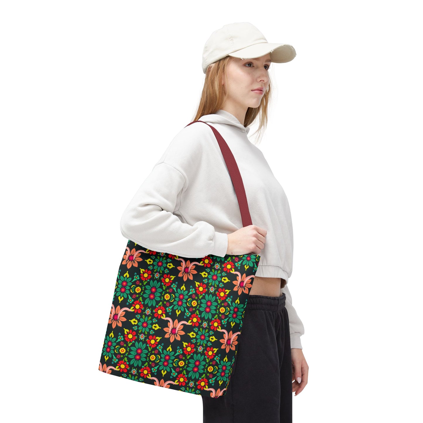 Tote Bag, (AOP), Aquarius, Zodiac v1, Flower Pattern