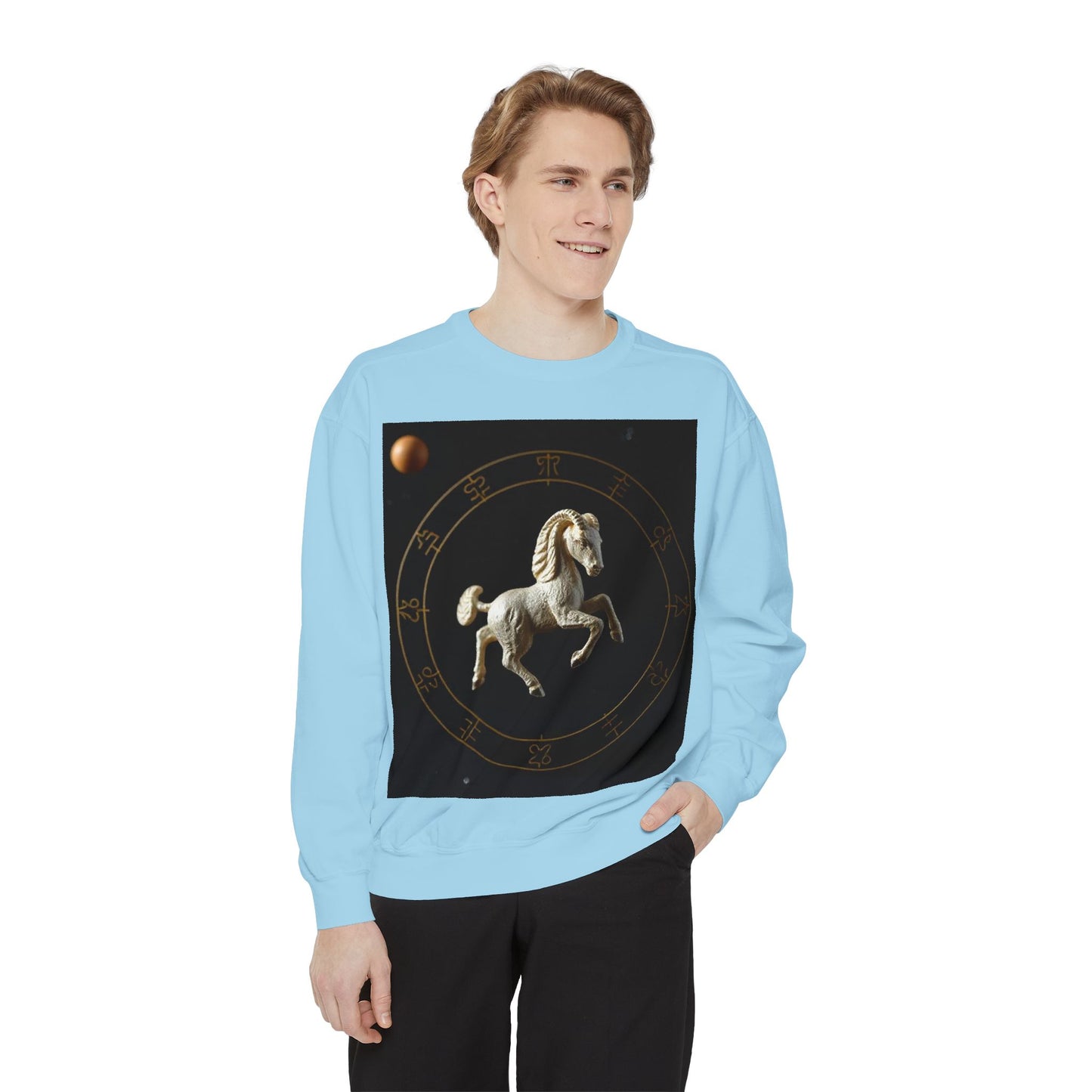 Garment-Dyed Sweatshirt, Unisex, Space Animal Design, Capricorn