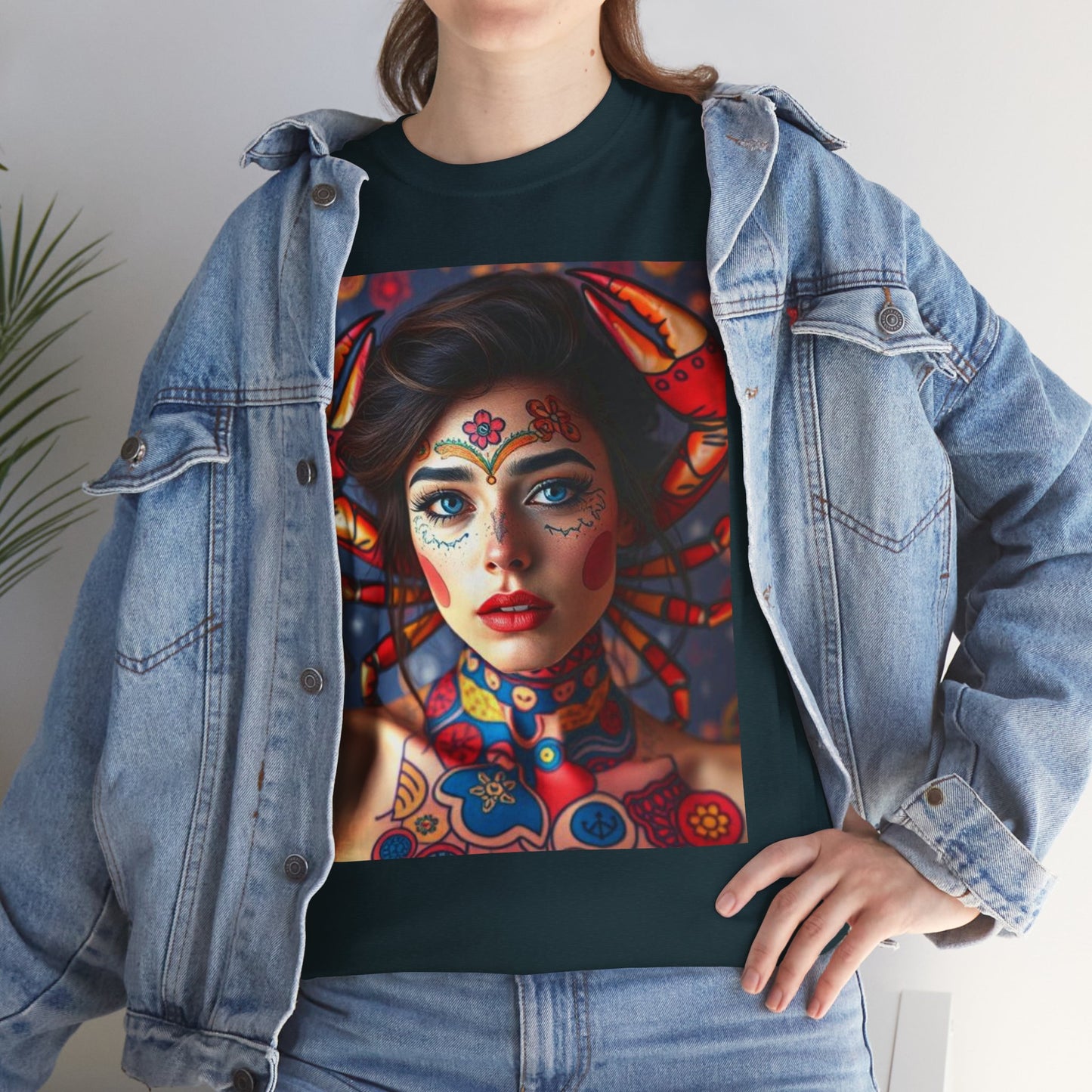 Unisex Heavy Cotton T-Shirt, Cancer, Zodiac v1, Sexy Art