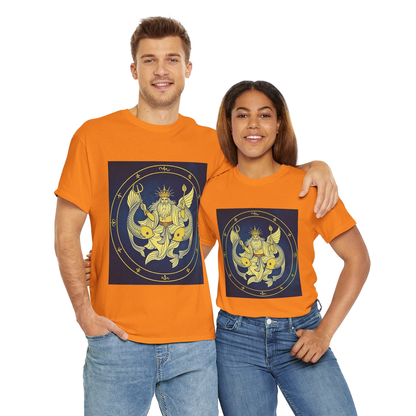 Unisex Heavy Cotton T-Shirt, King of Pisces, Zodiac Design