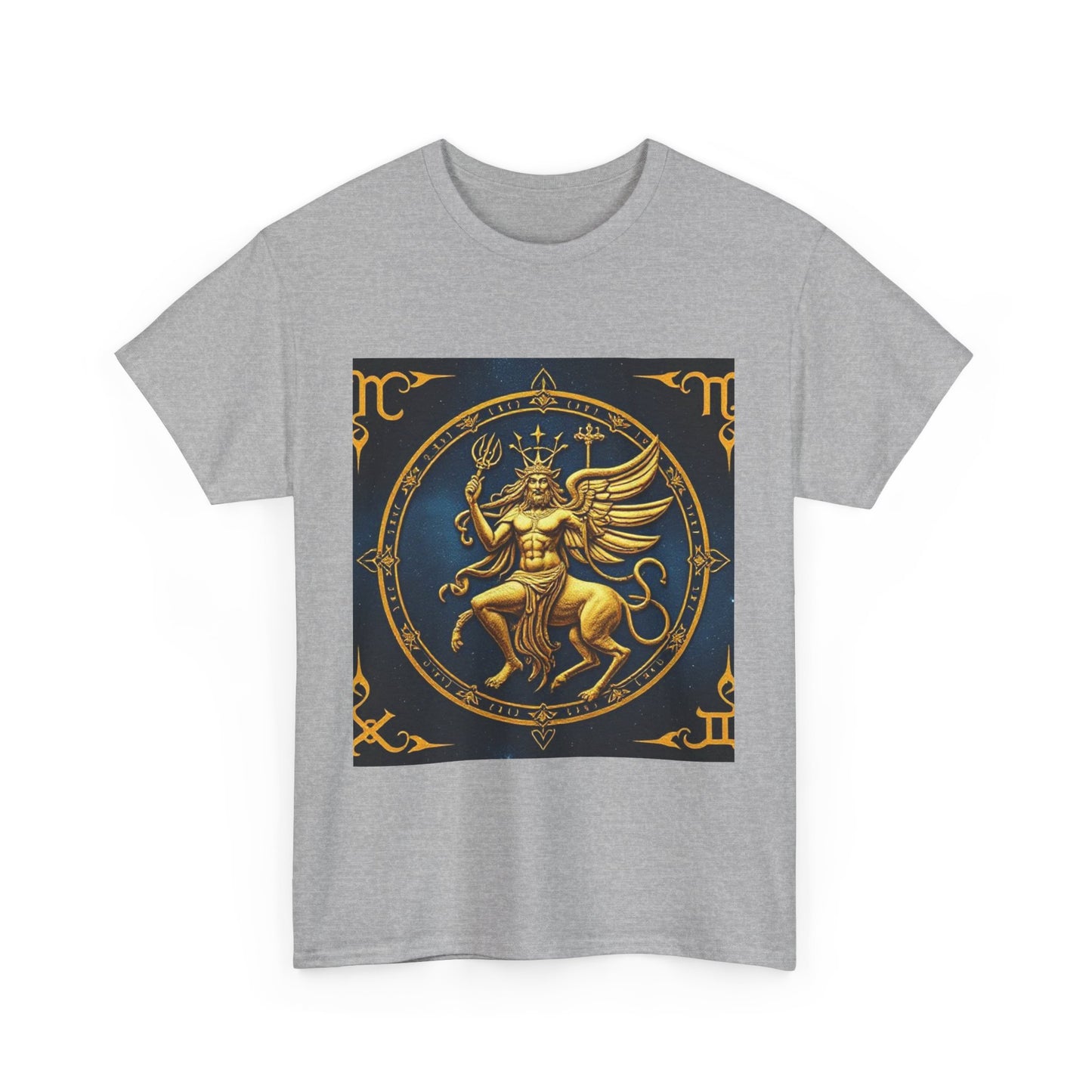 Unisex Heavy Cotton T-Shirt, Gold Angel, Symbol, Virgo Zodiac Design