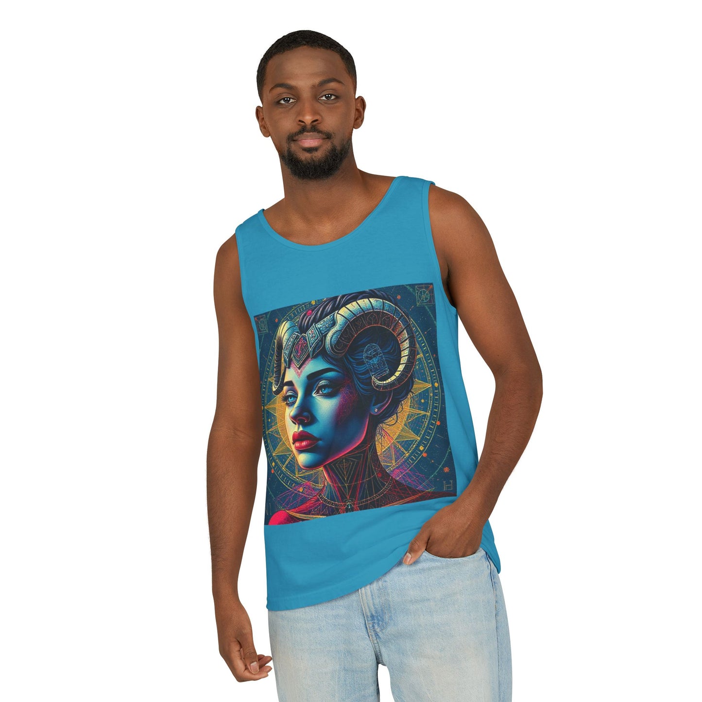 Unisex Garment-Dyed, Tank Top, Aries Design, Pop Art v1, 100% Ringspun US cotton