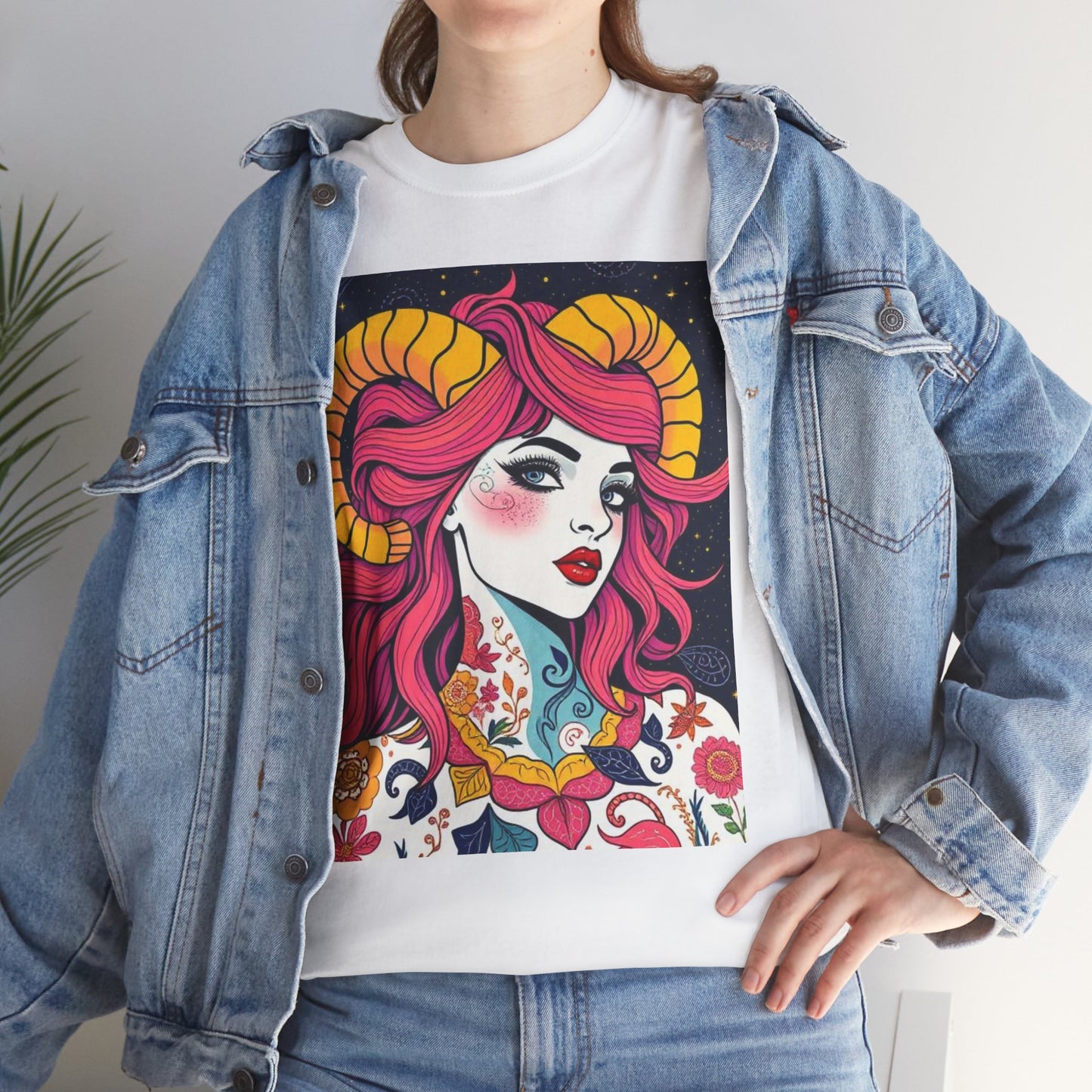 Unisex Heavy Cotton T-Shirt, Aries, Zodiac v2, Sexy Art