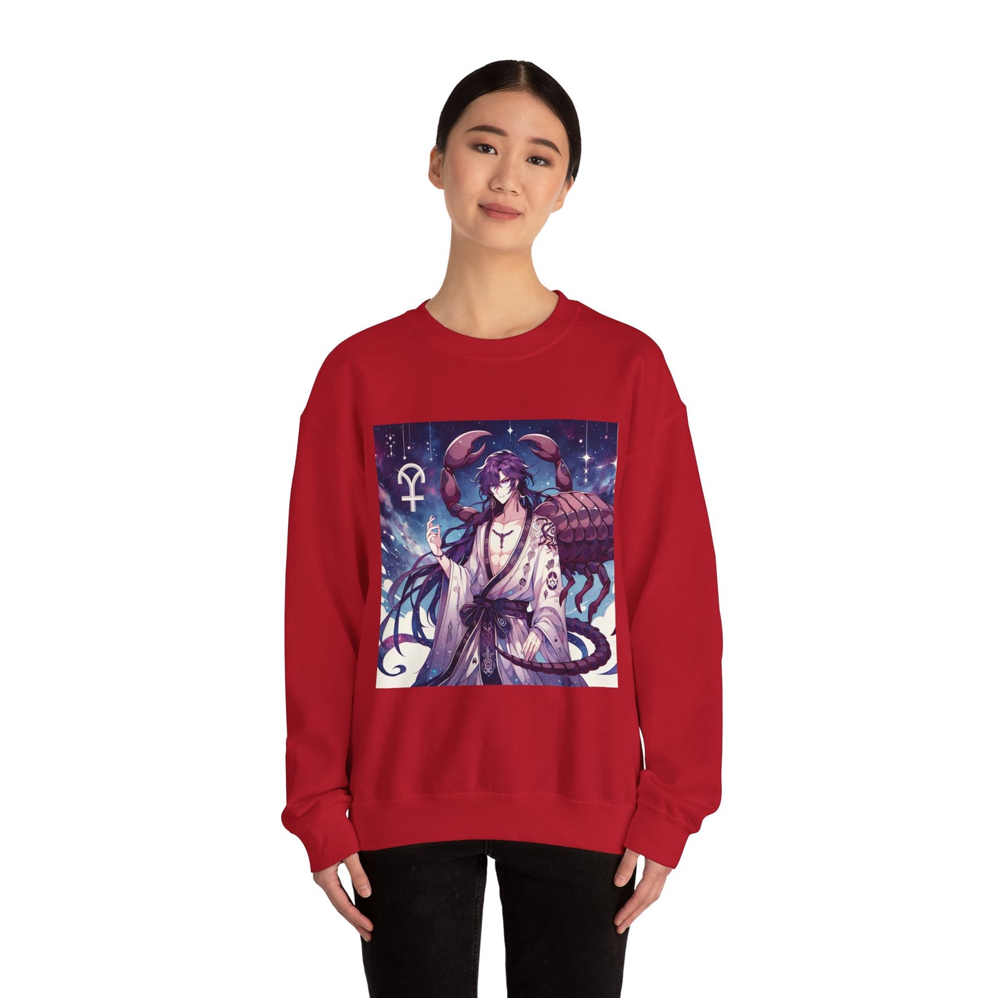 Unisex Heavy Blend™ Crewneck Sweatshirt, Scorpio Zodiac Design, purple scorpion anime