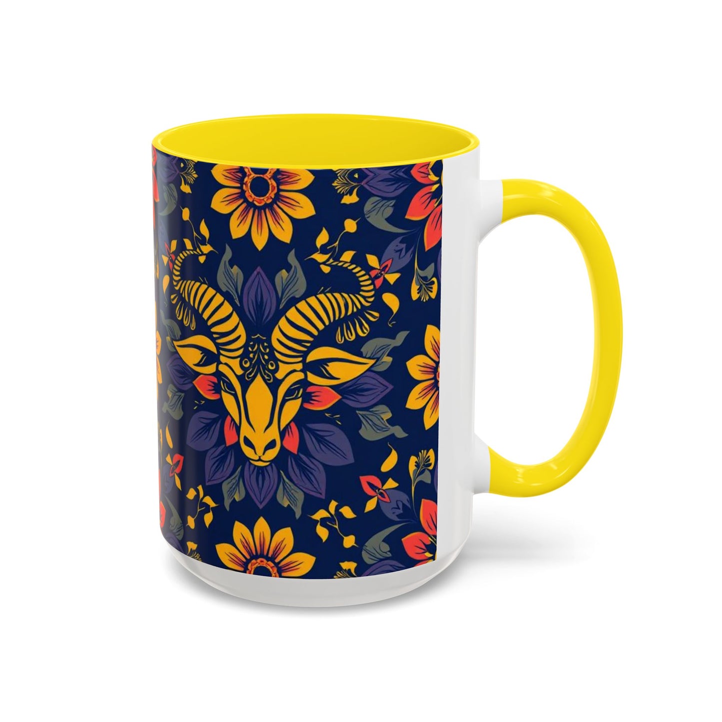 Accent Coffee Mug, Taurus, Zodiac v1. Flower Pattern, (11, 15oz)