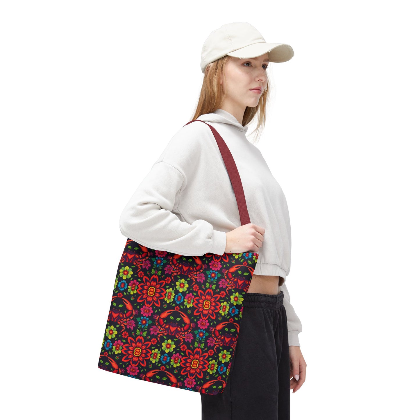 Tote Bag, (AOP), Cancer, Zodiac, Flower Pattern