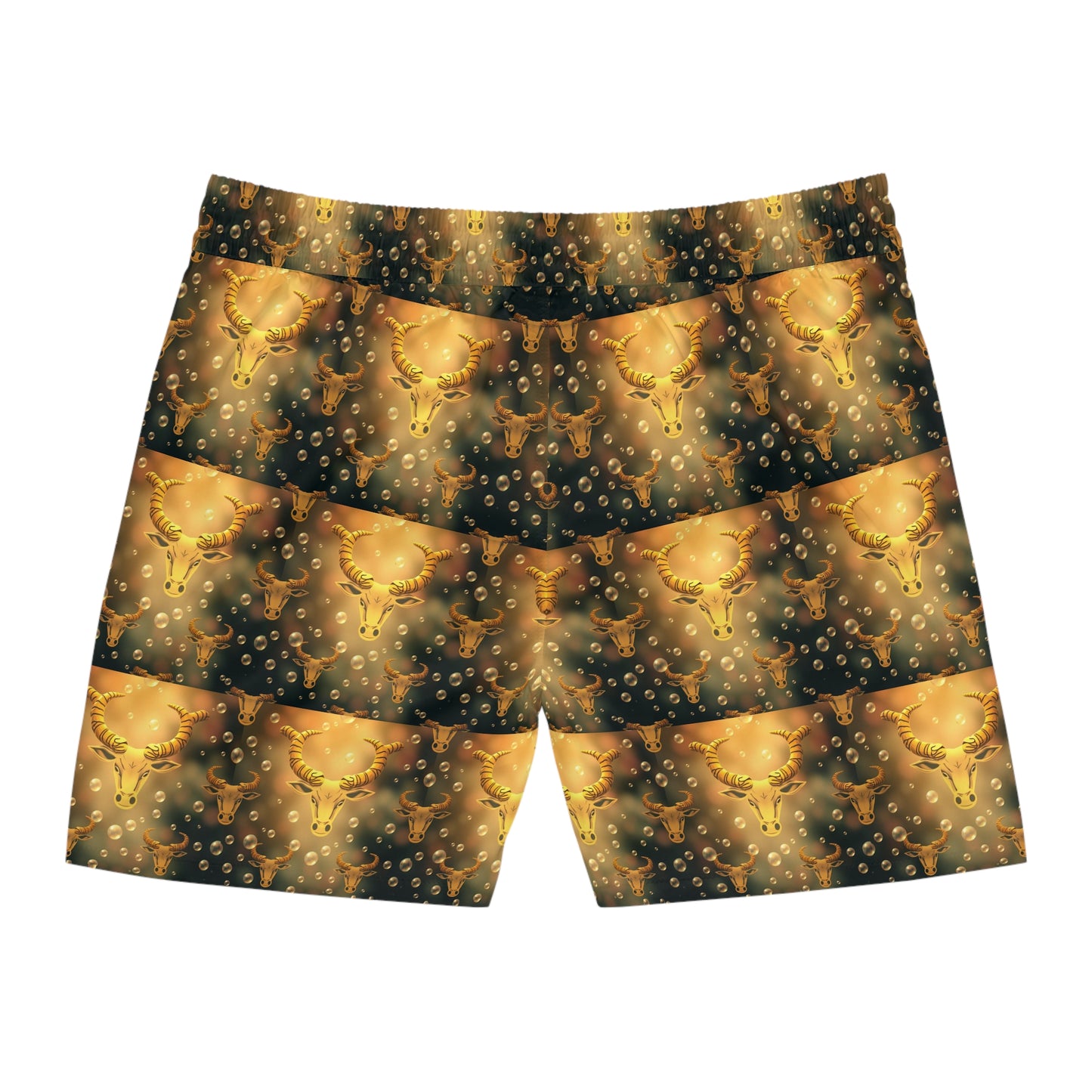 Men's Mid-Length Swim Shorts, (AOP), Taurus, Zodiac v1, Bubble Pattern