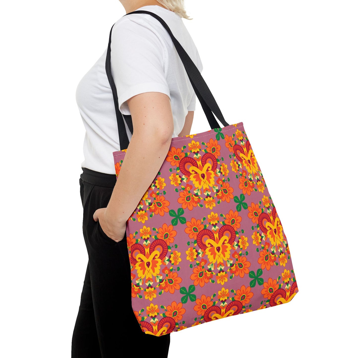 Tote Bag, (AOP), Aries, Zodiac v4, Flower Pattern
