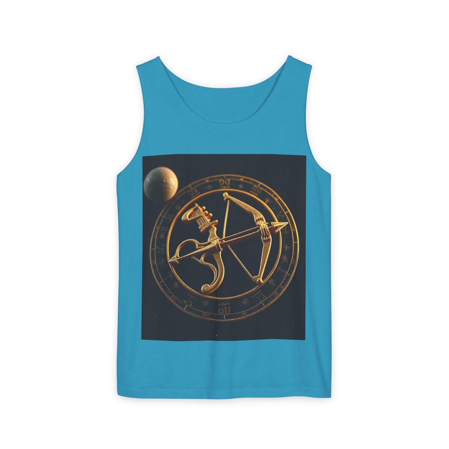 Unisex Garment-Dyed, Tank Top, Sagittarius Design, Planet Symbol v1, 100% US cotton