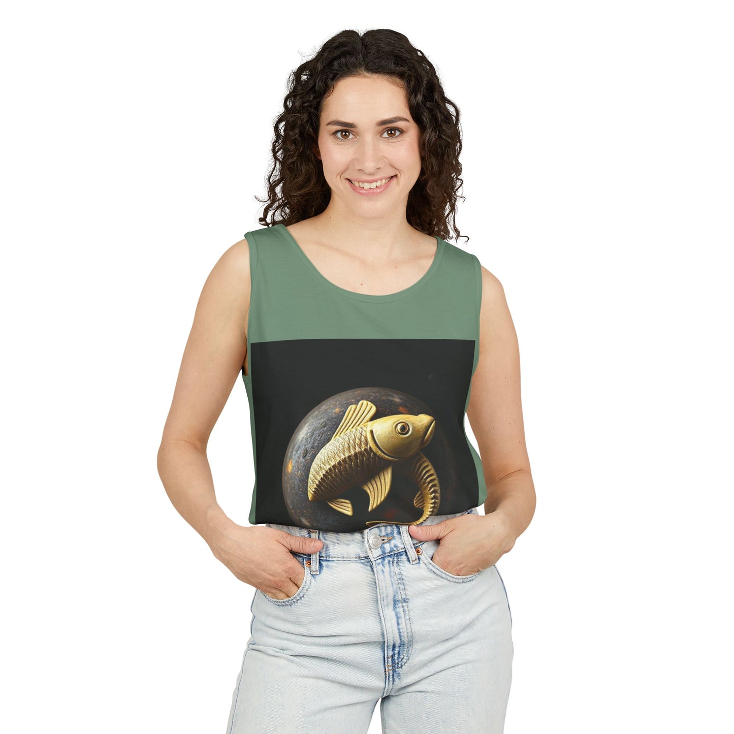 Unisex Garment-Dyed, Tank Top, Pisces Design, Space Animal v1, 100% US cotton