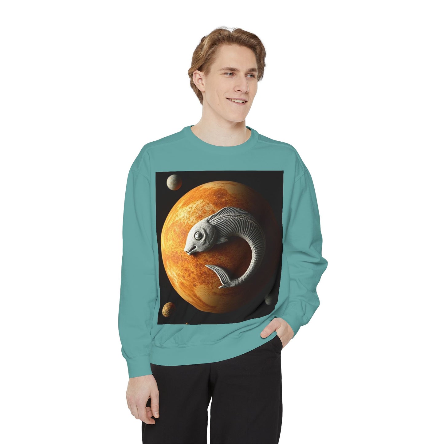 Garment-Dyed Sweatshirt, Unisex, Space Animal Design, Pisces