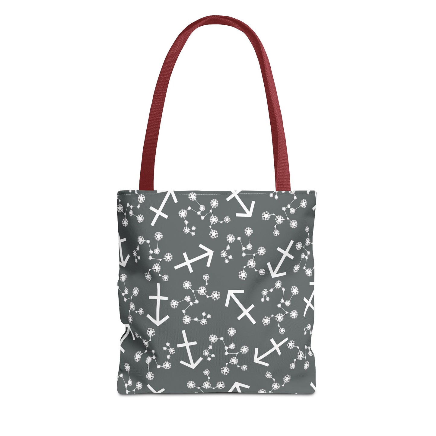 Tote Bag, Sagittarius Zodiac Sign, AOP, (Grey, White Print)