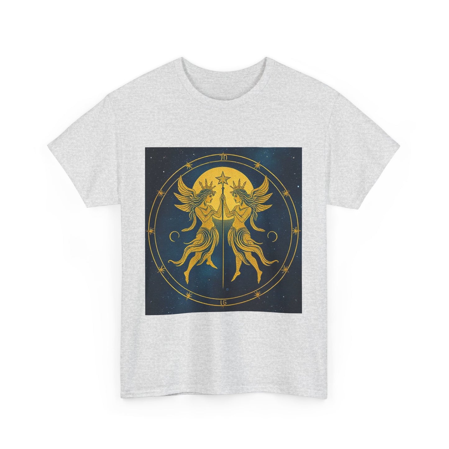Unisex Heavy Cotton T-Shirt, Space Angel Twins v4, Gemini Zodiac Design