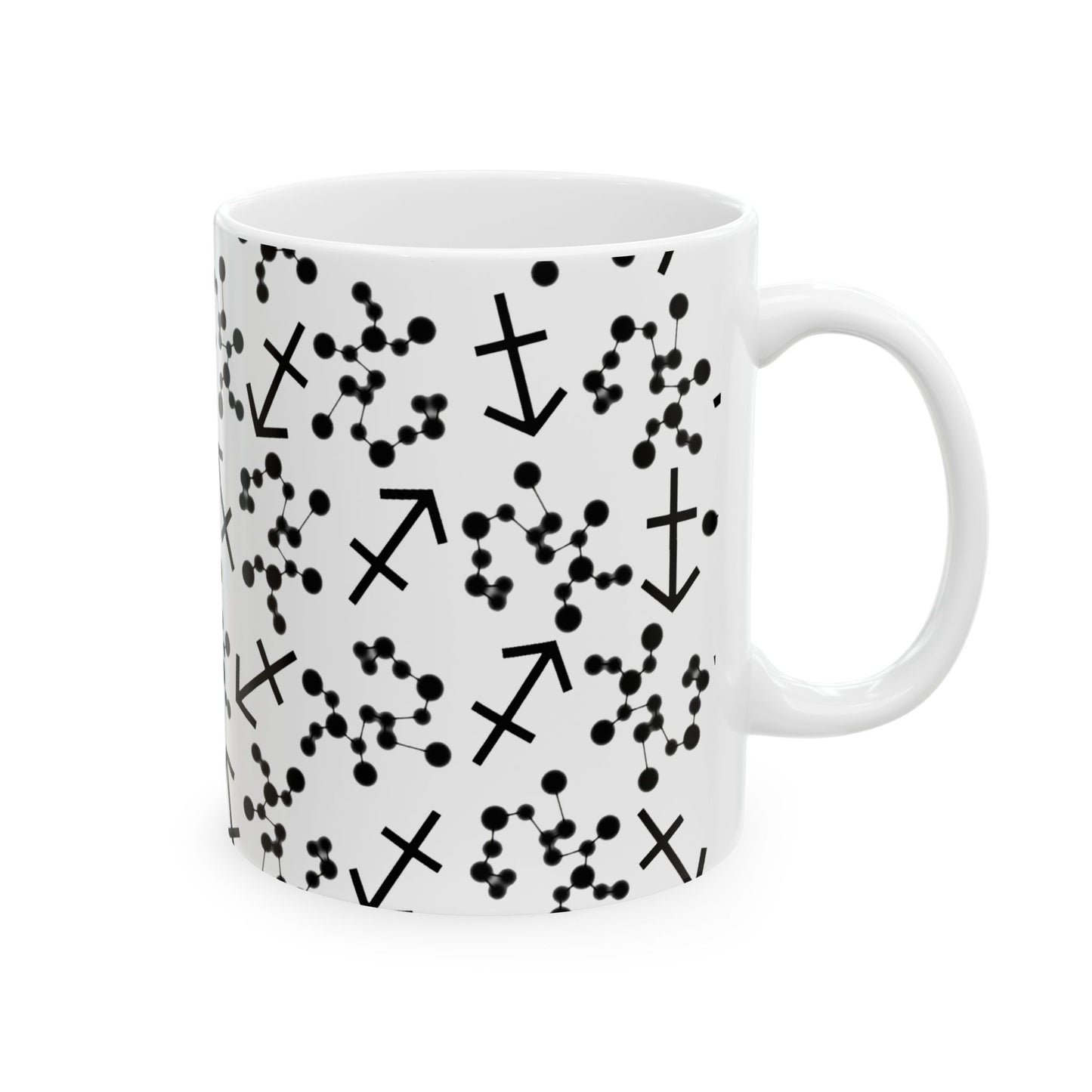 Ceramic Mug, (11oz, 15oz), Ceramic Coffee Mug, AOP, Constellation & Symbol, Sagittarius Zodiac Design