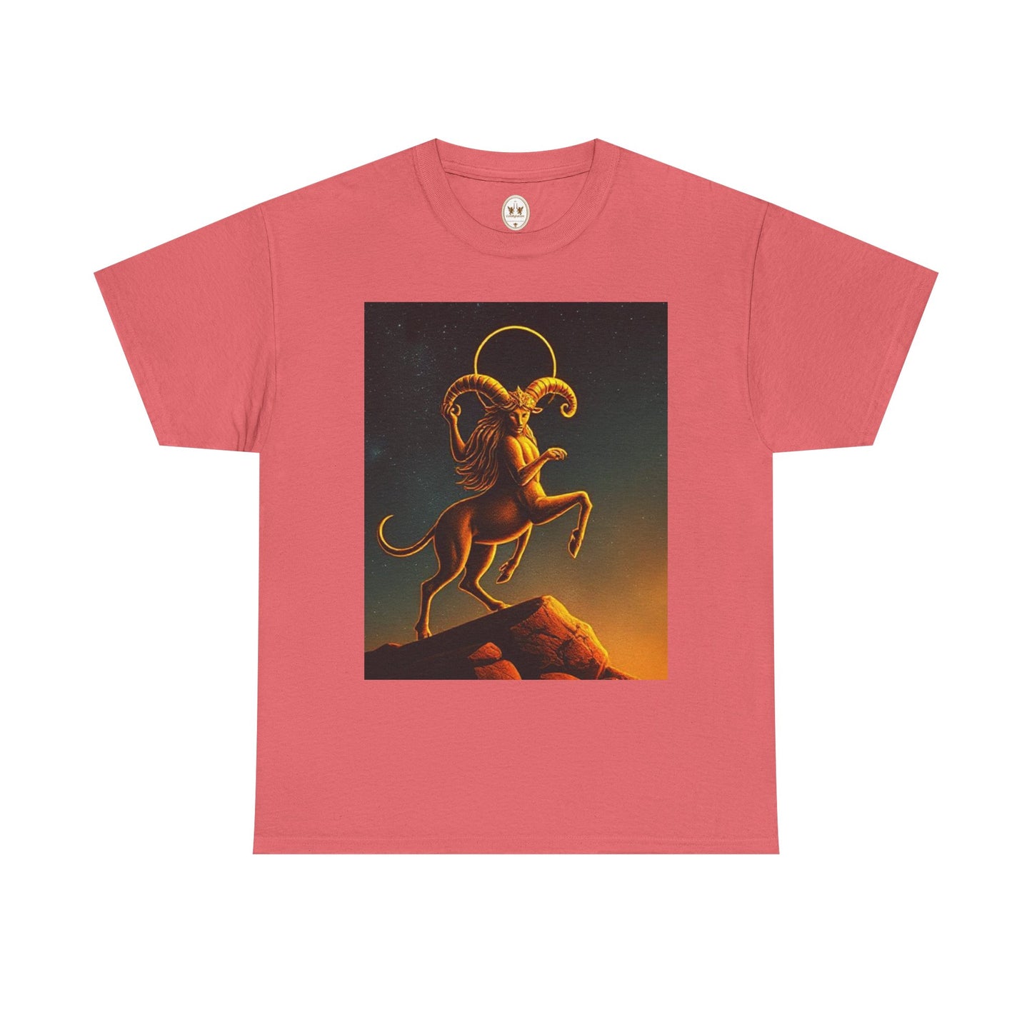 Unisex Heavy Cotton T-Shirt, Mountain Top, Aries Zodiac Design