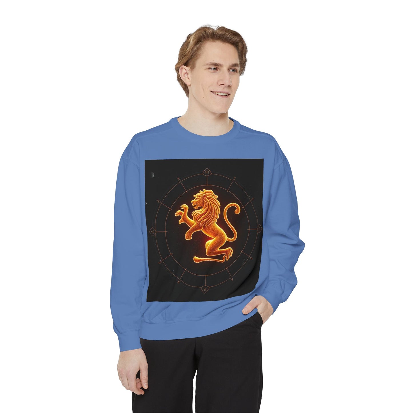 Garment-Dyed Sweatshirt, Unisex, Space Animal Design v1, Leo
