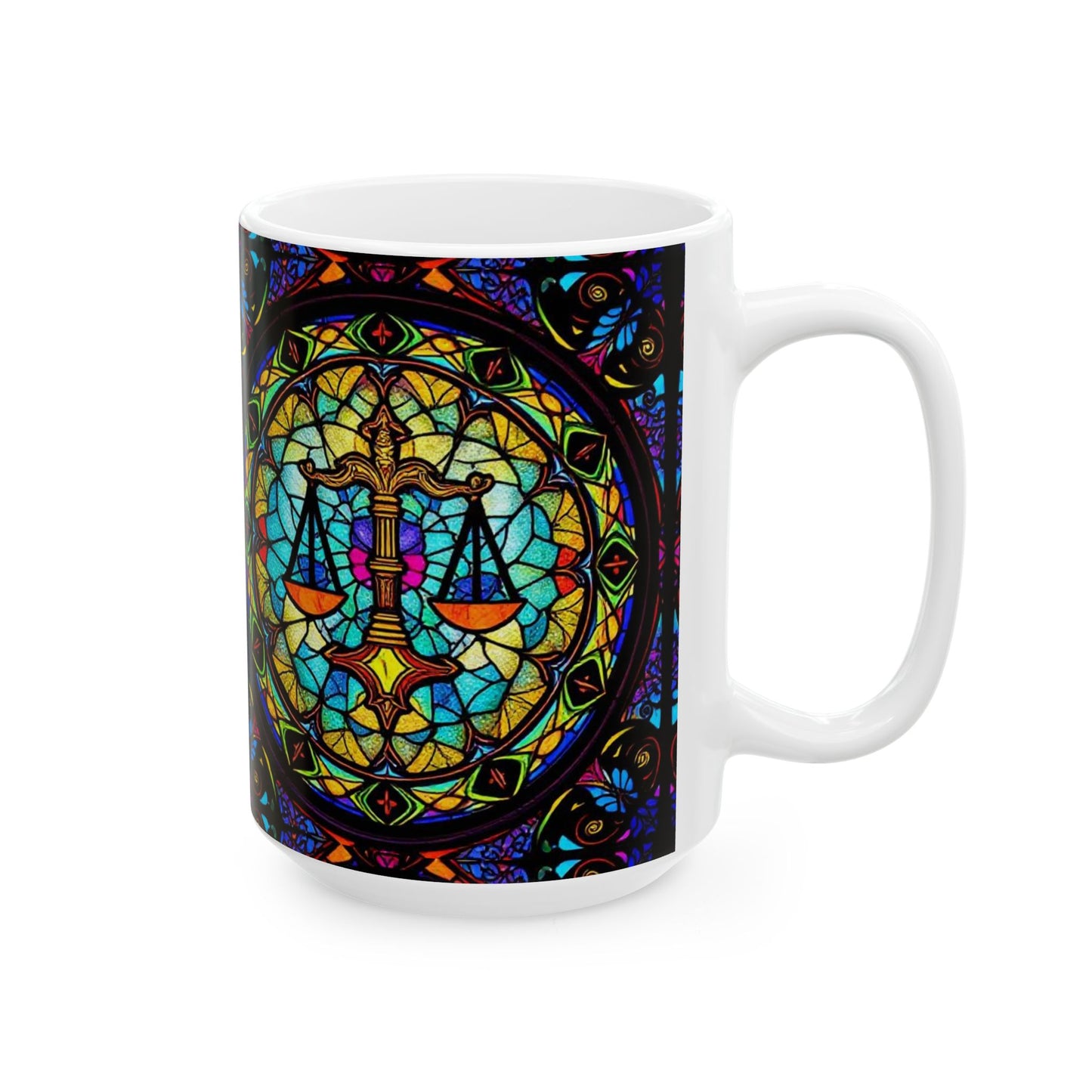Ceramic Mug, (11oz, 15oz), Ceramic Coffee Mug, AOP, Glass Design v1, Libra Zodiac