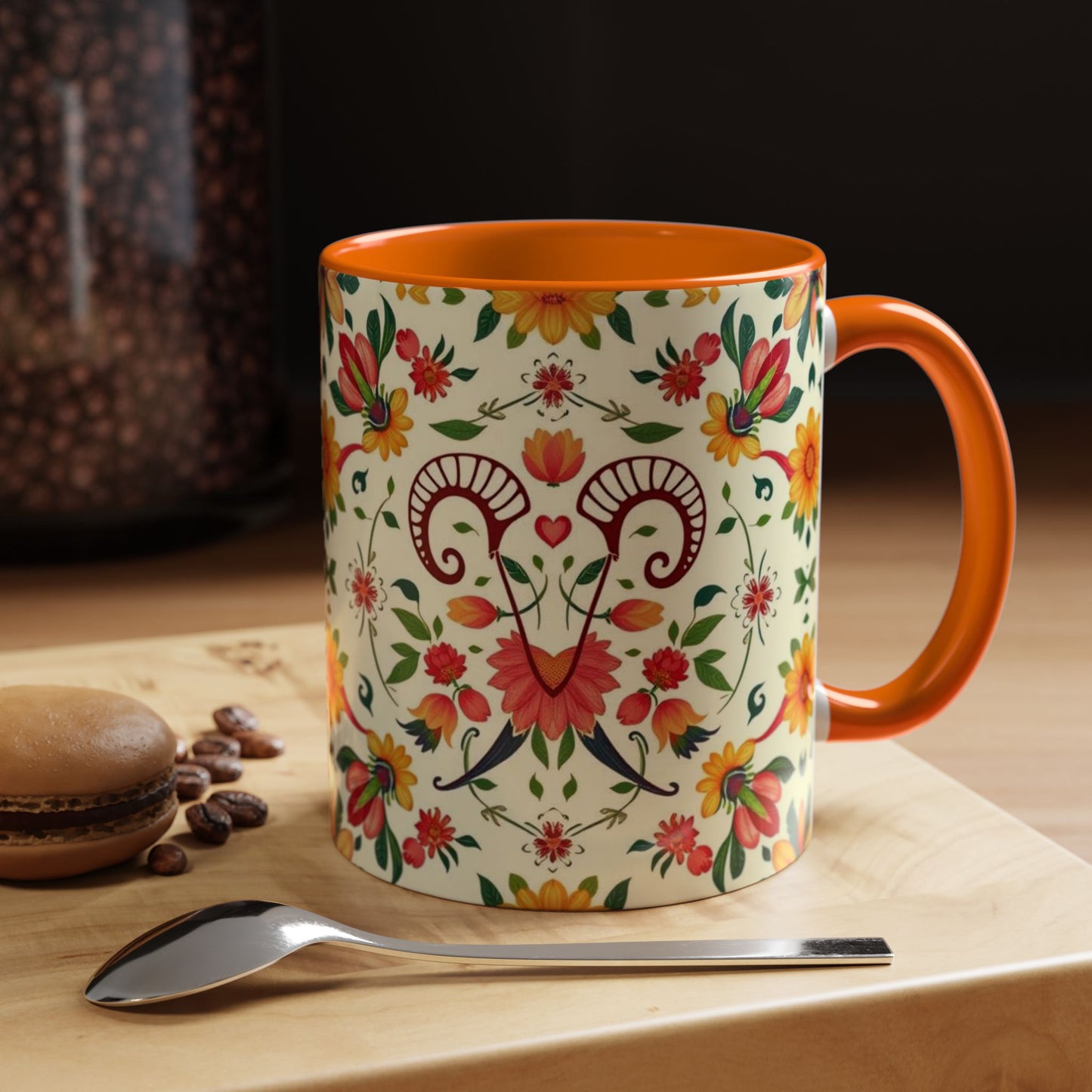Accent Coffee Mug, Aries, Zodiac, Flower Pattern, (11, 15oz)