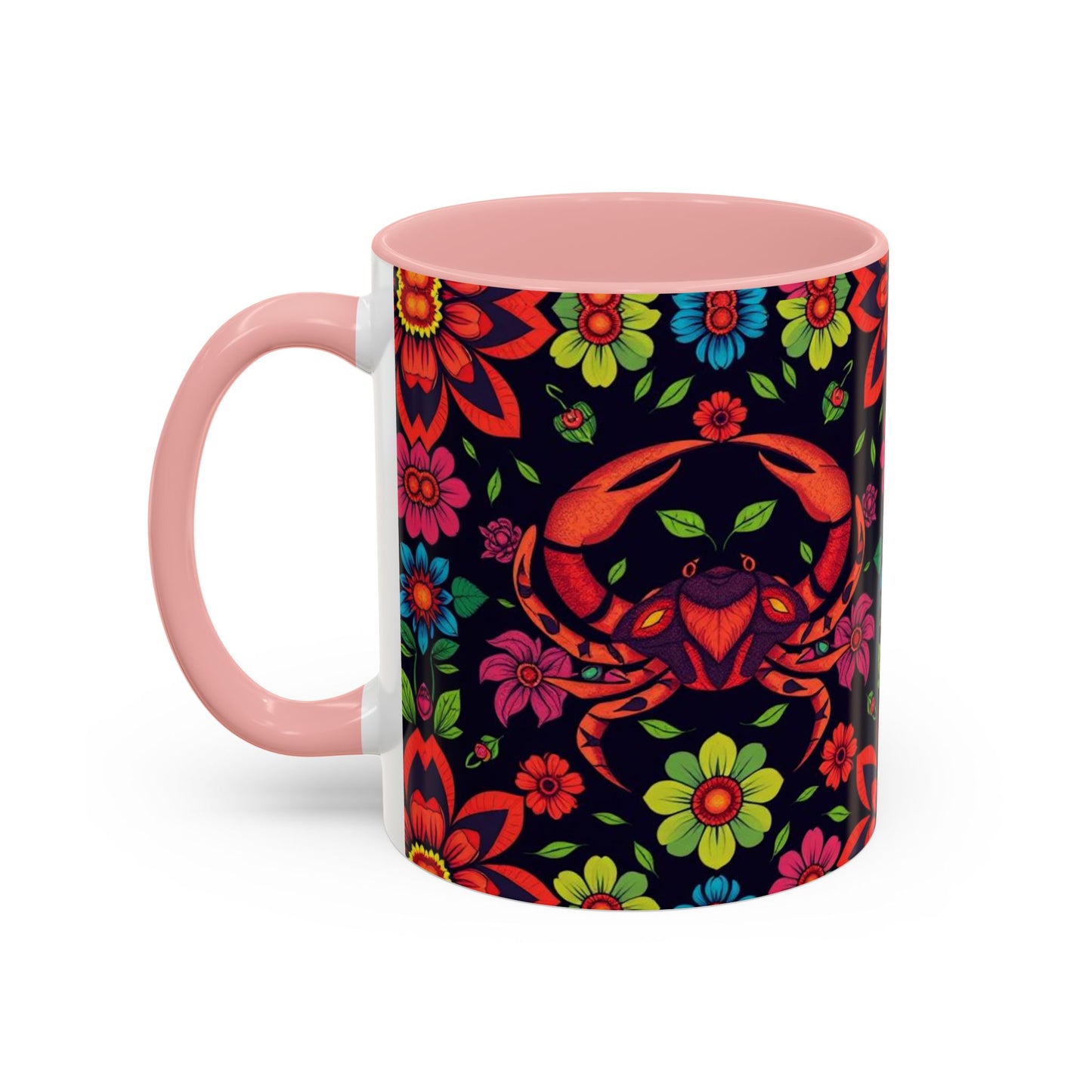 Accent Coffee Mug, Cancer, Zodiac v4, Flower Pattern, (11, 15oz)