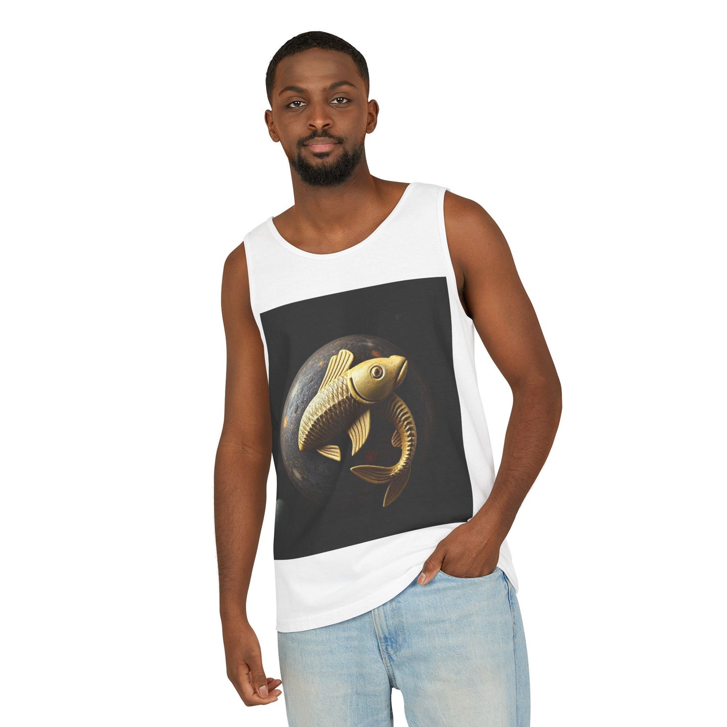Unisex Garment-Dyed, Tank Top, Pisces Design, Space Animal v1, 100% US cotton