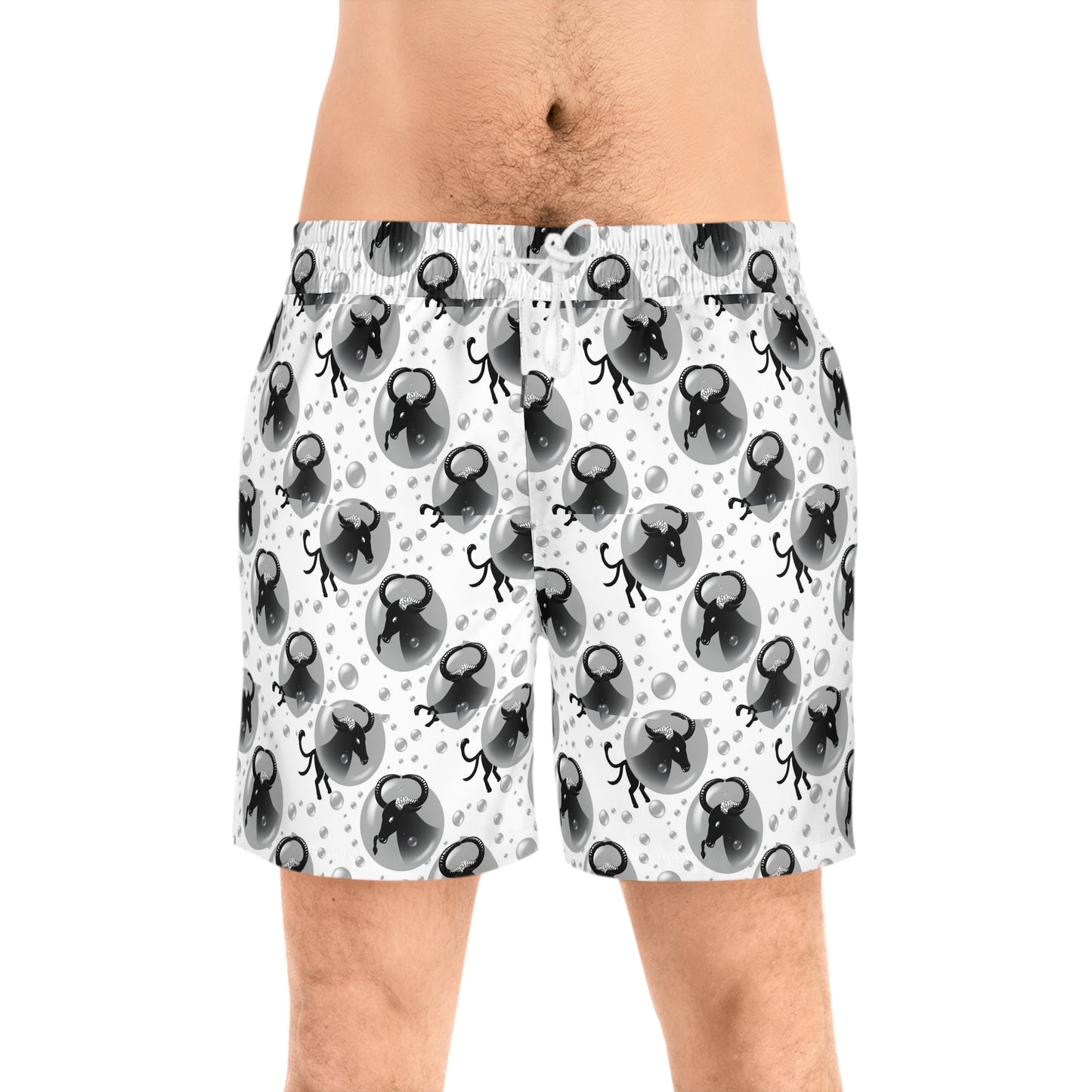 Men's Mid-Length Swim Shorts, (AOP), Taurus, Zodiac v2, Bubble Pattern