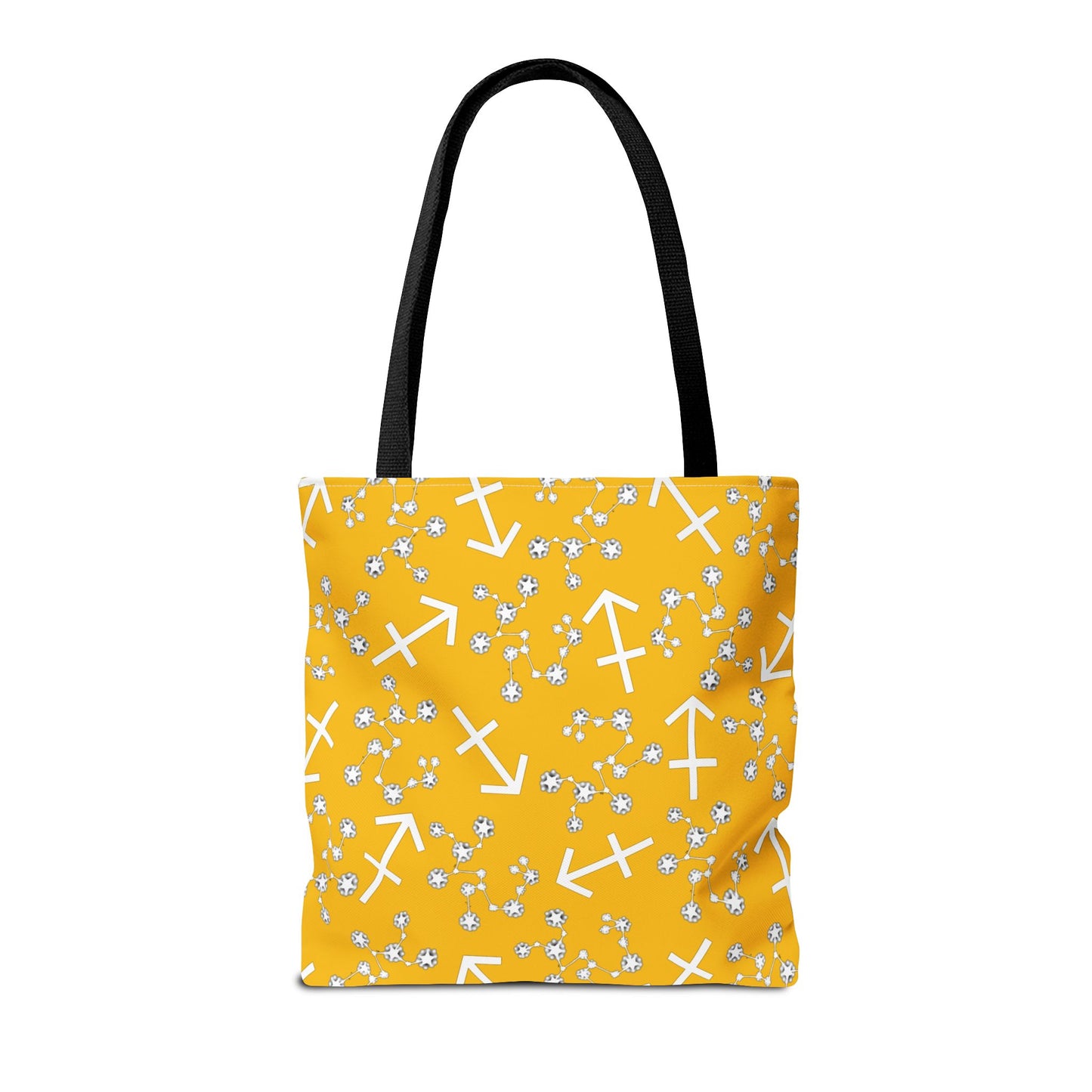 Tote Bag, Sagittarius Zodiac Sign, AOP, (Yellow, White Print)