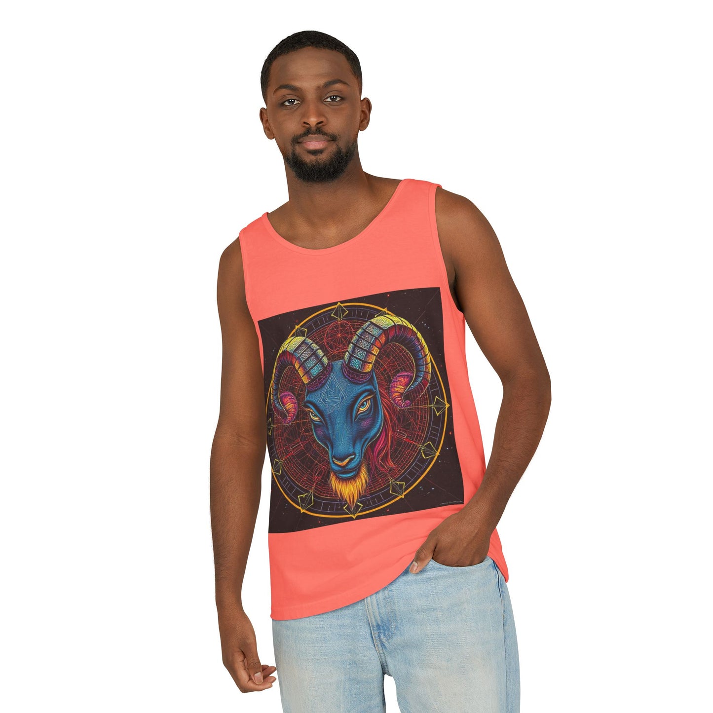 Unisex Garment-Dyed, Tank Top, Aries Design, Pop Art, 100% Ringspun US cotton