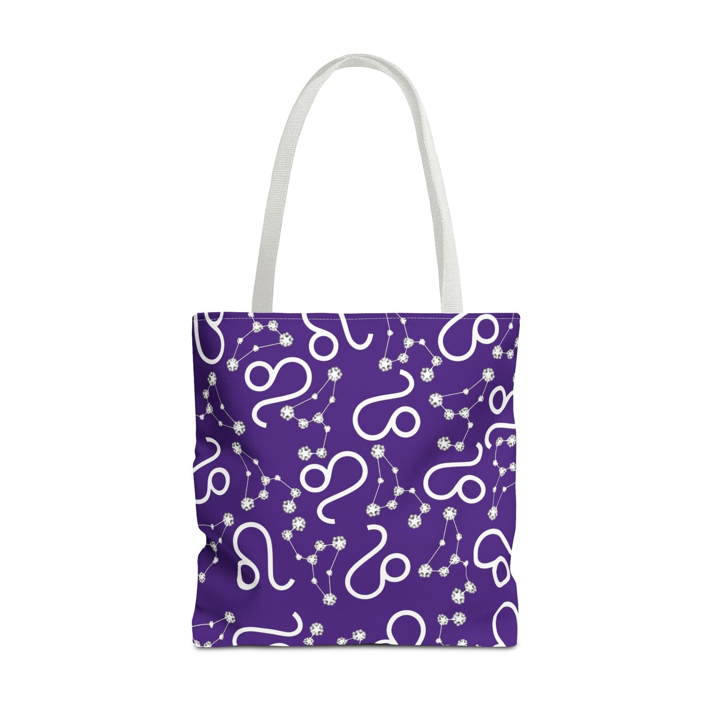 Tote Bag, Leo Zodiac Sign, AOP, (Purple, White)