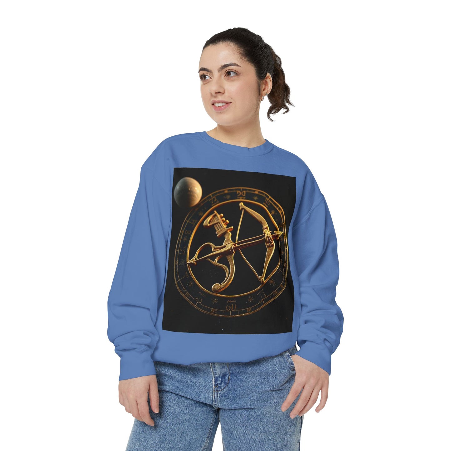 Garment-Dyed Sweatshirt, Unisex, Space Symbol Design, Sagittarius