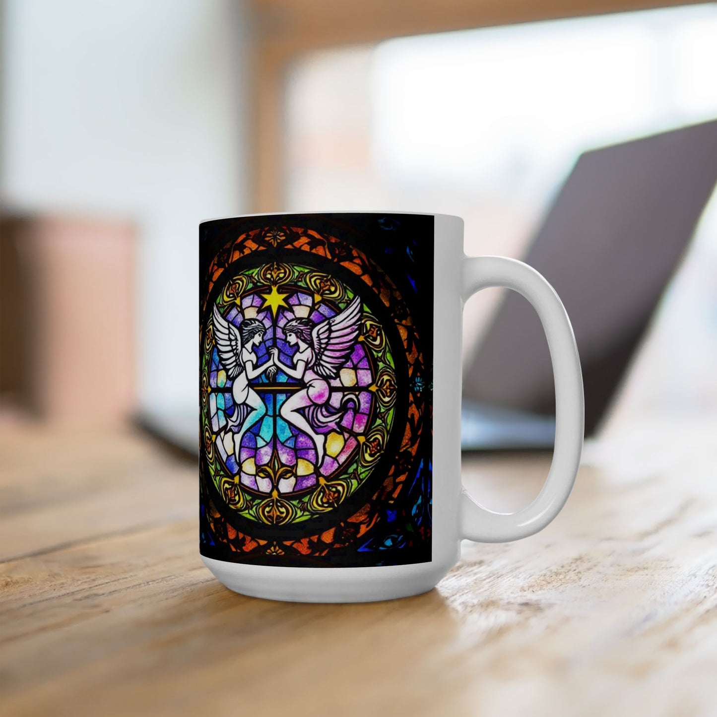 Ceramic Mug, (11oz, 15oz), Ceramic Coffee Mug, AOP, Glass Design, Gemini Zodiac